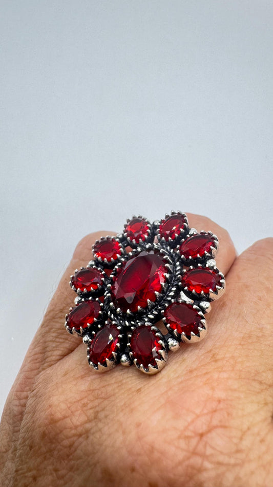 Vintage Ruby red vintage Art Glass Cocktail ring size 6.75