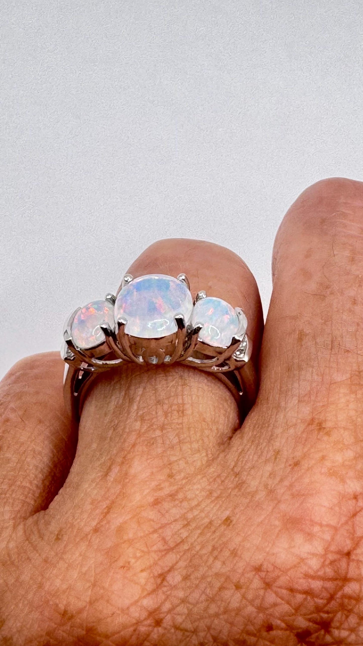 Vintage Fire Opal 925 Sterling Silver Diamond Chip Ring