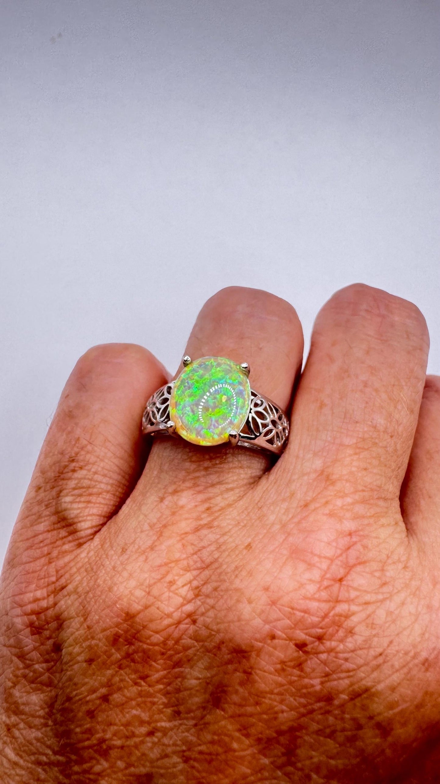 Vintage Fire Opal 925 Sterling Silver Diamond Chip Ring