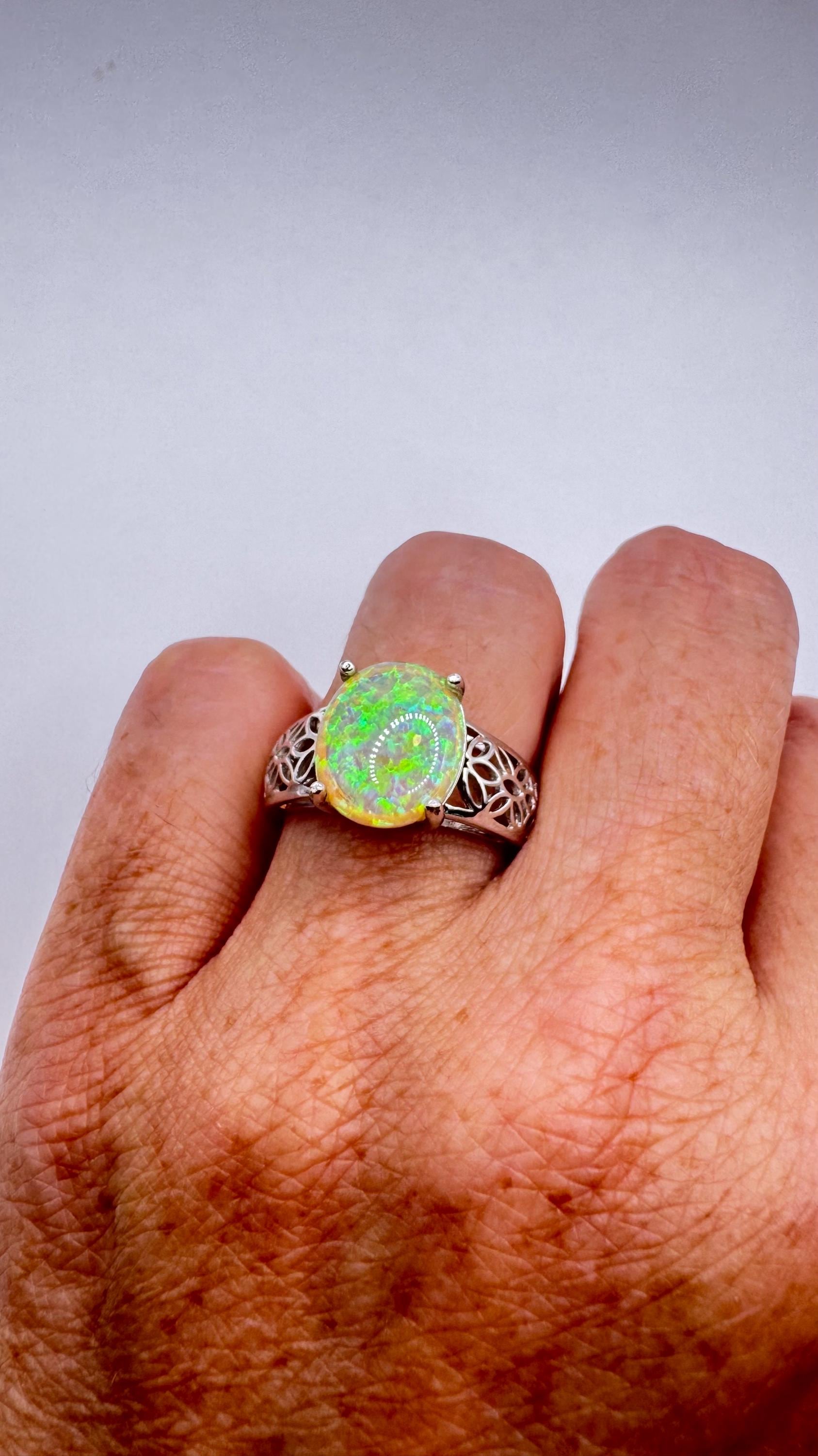 Vintage Fire Opal 925 Sterling Silver Diamond Chip Ring