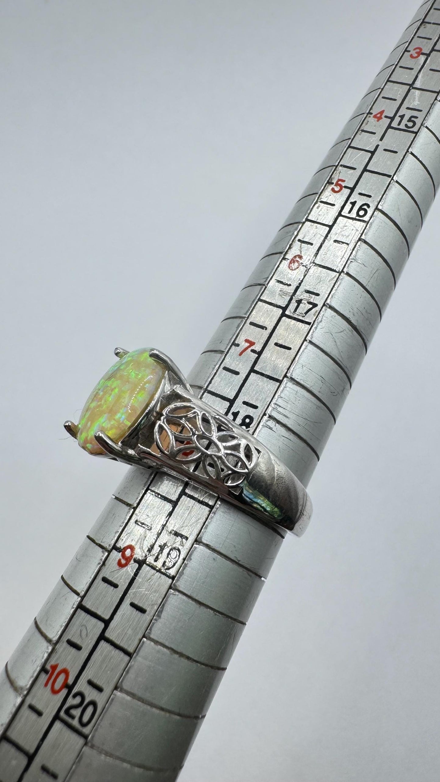 Vintage Fire Opal 925 Sterling Silver Diamond Chip Ring