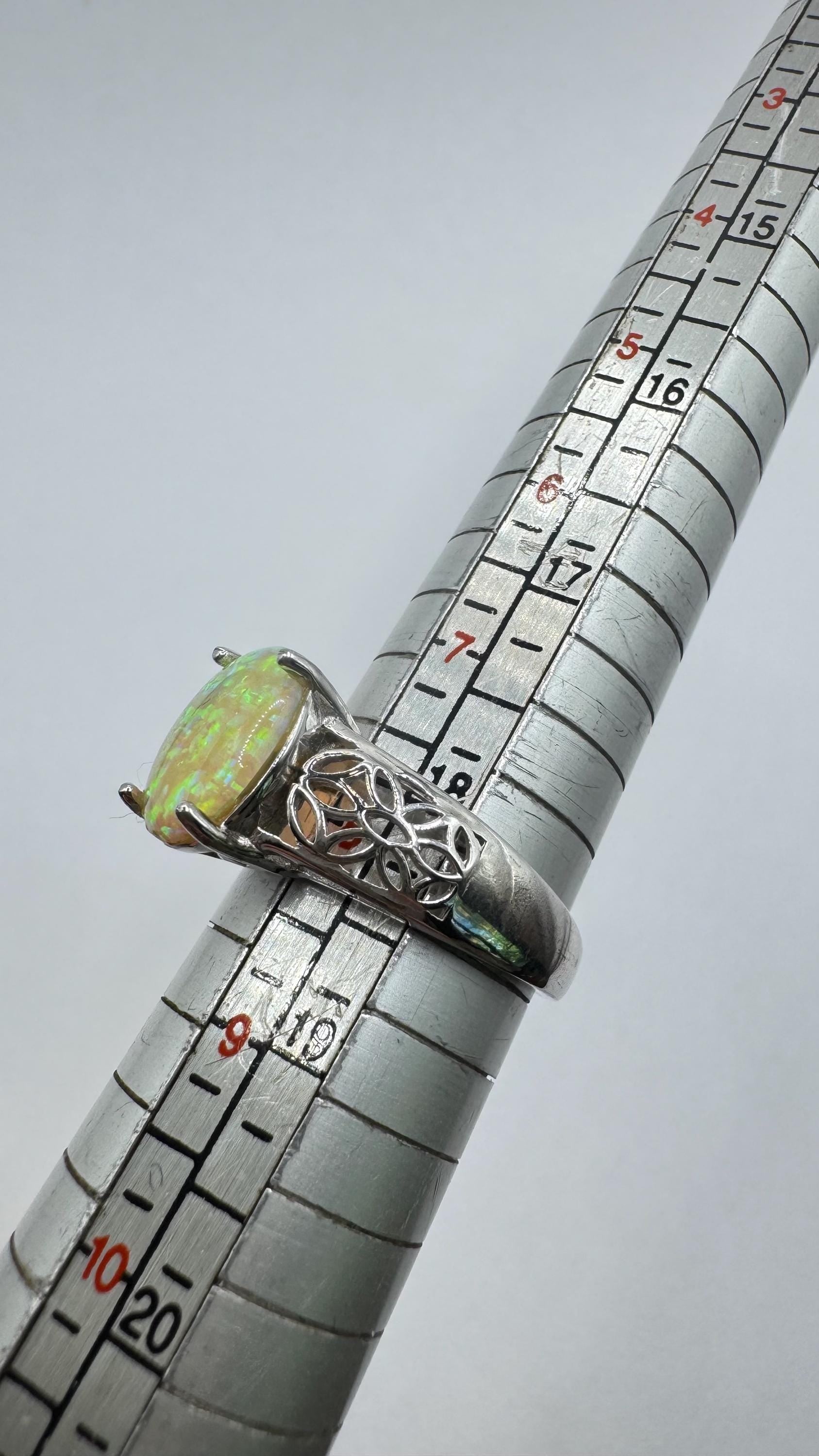 Vintage Fire Opal 925 Sterling Silver Diamond Chip Ring