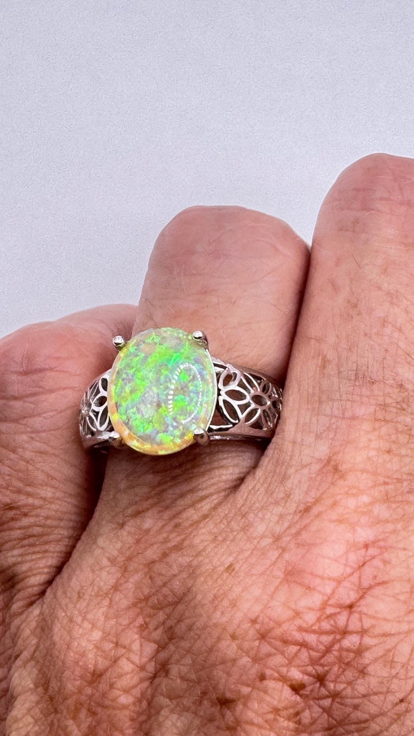 Vintage Fire Opal 925 Sterling Silver Diamond Chip Ring