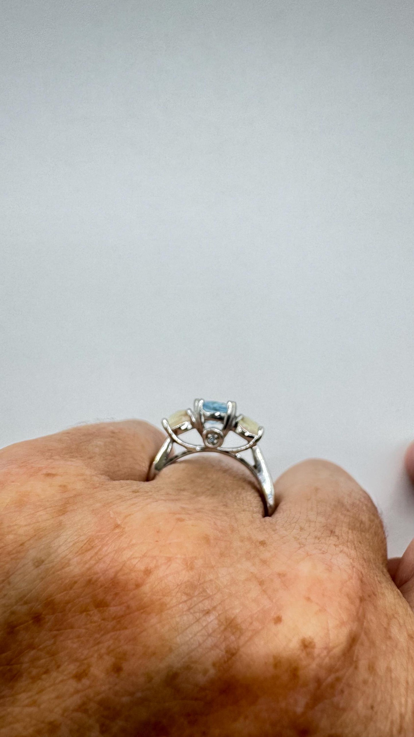 Vintage Fire Opal 925 Sterling Silver Diamond Chip Ring