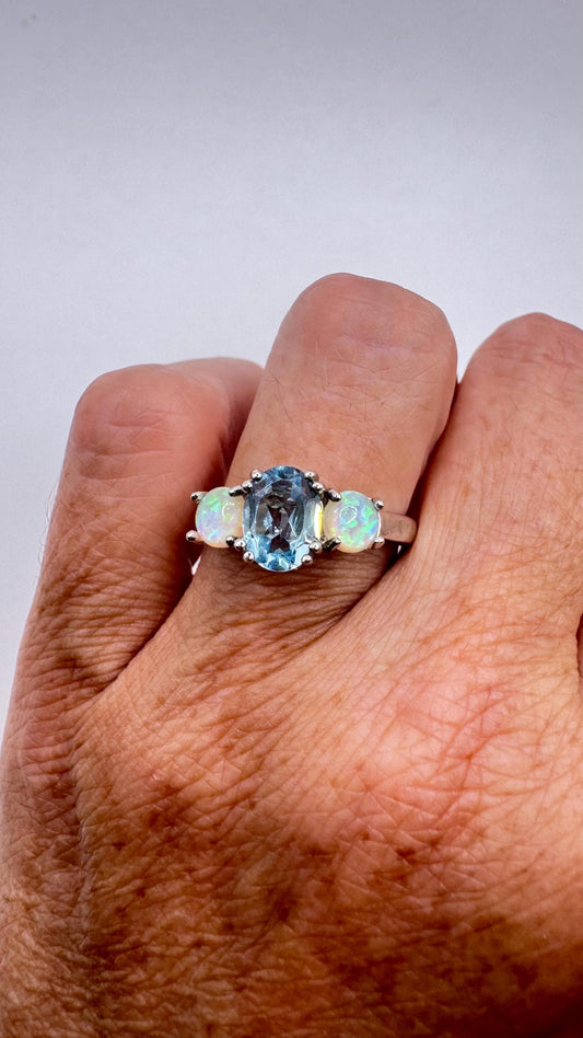 Vintage Fire Opal 925 Sterling Silver Diamond Chip Ring