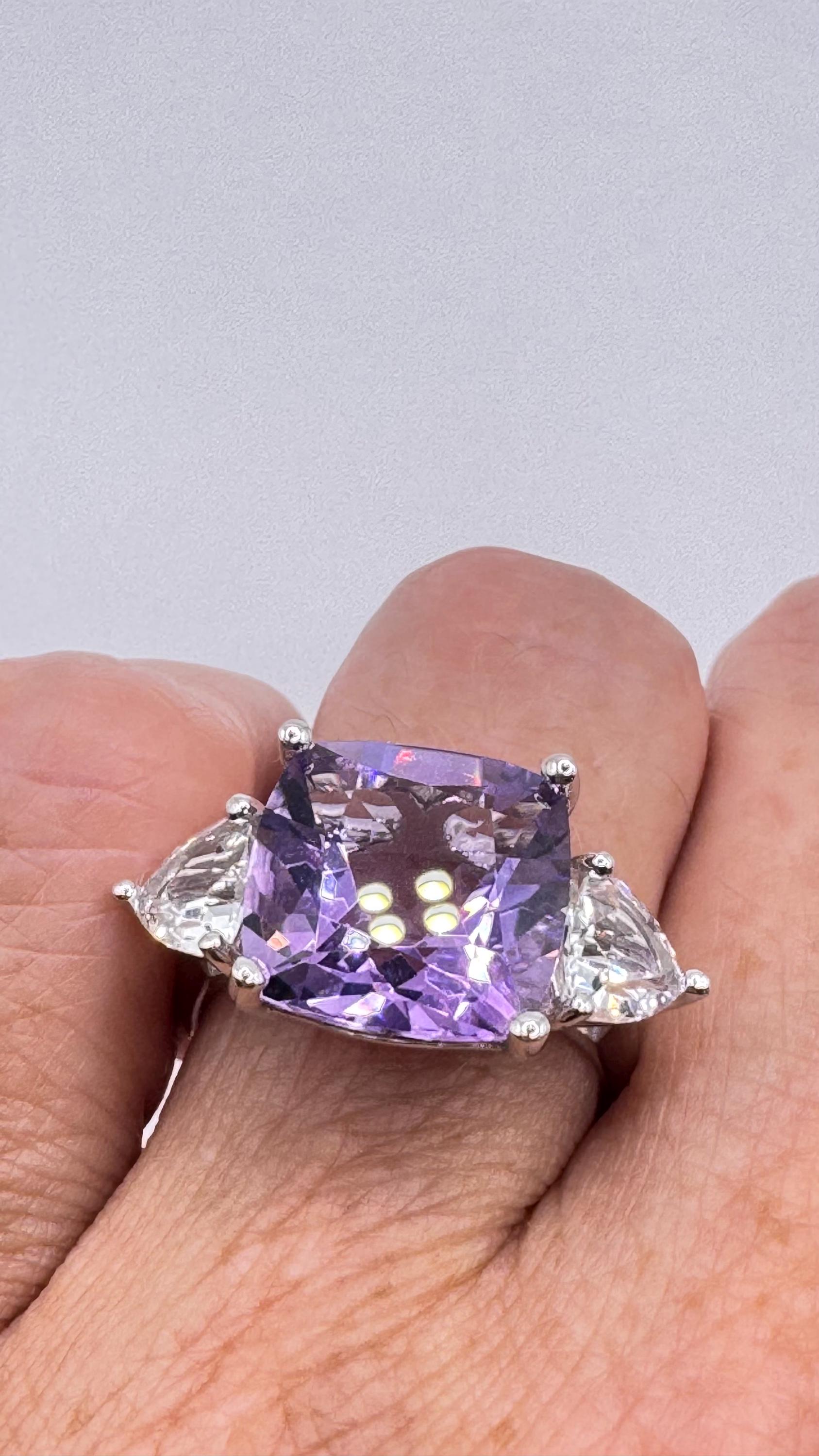 Vintage Purple Genuine Amethyst Setting 925 Sterling Silver Promise Ring