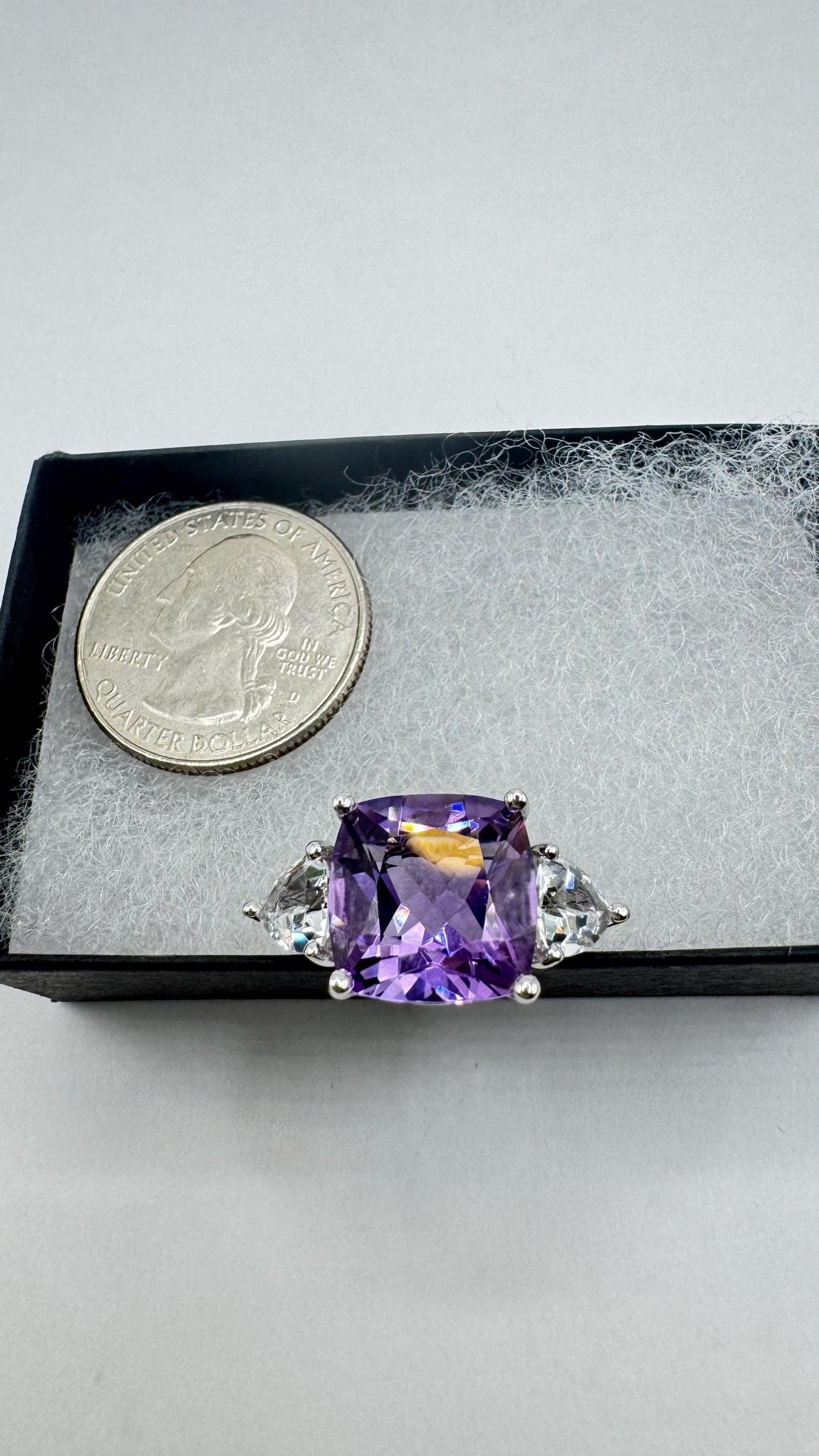 Vintage Purple Genuine Amethyst Setting 925 Sterling Silver Promise Ring