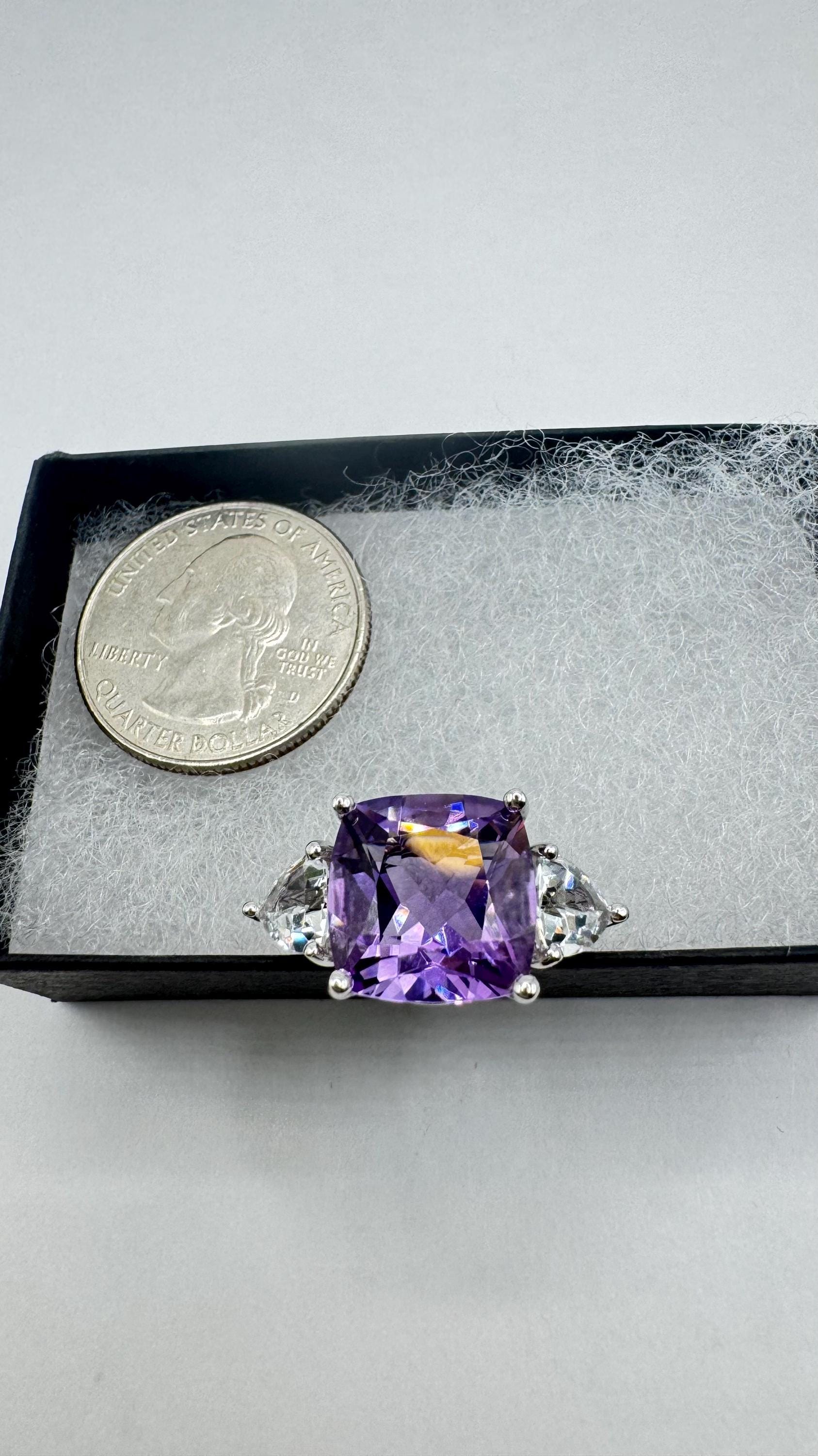 Vintage Purple Genuine Amethyst Setting 925 Sterling Silver Promise Ring