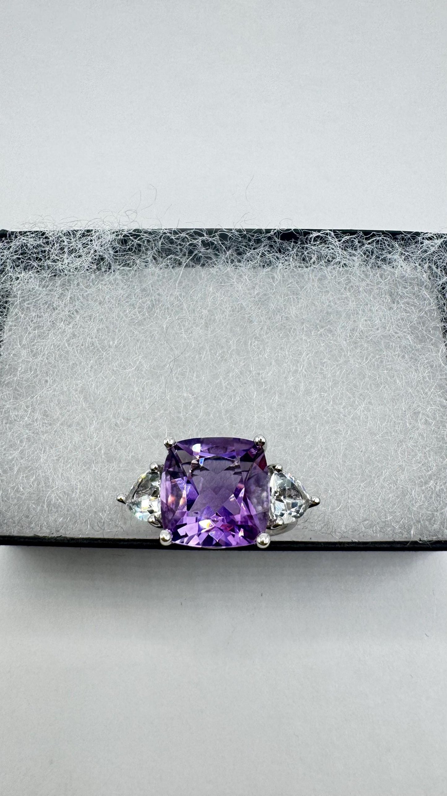 Vintage Purple Genuine Amethyst Setting 925 Sterling Silver Promise Ring