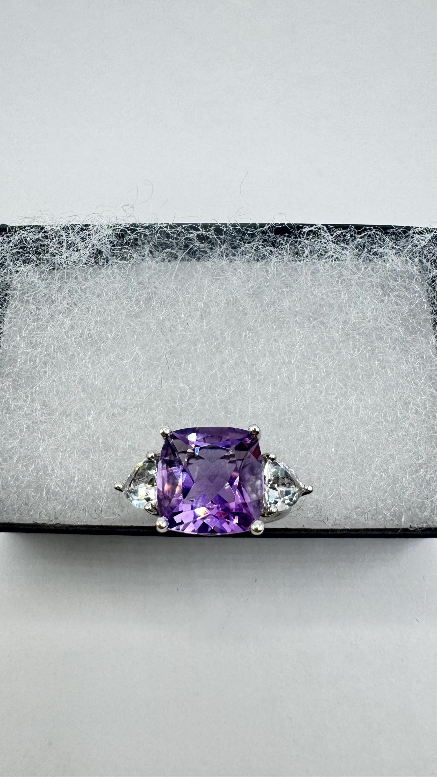 Vintage Purple Genuine Amethyst Setting 925 Sterling Silver Promise Ring