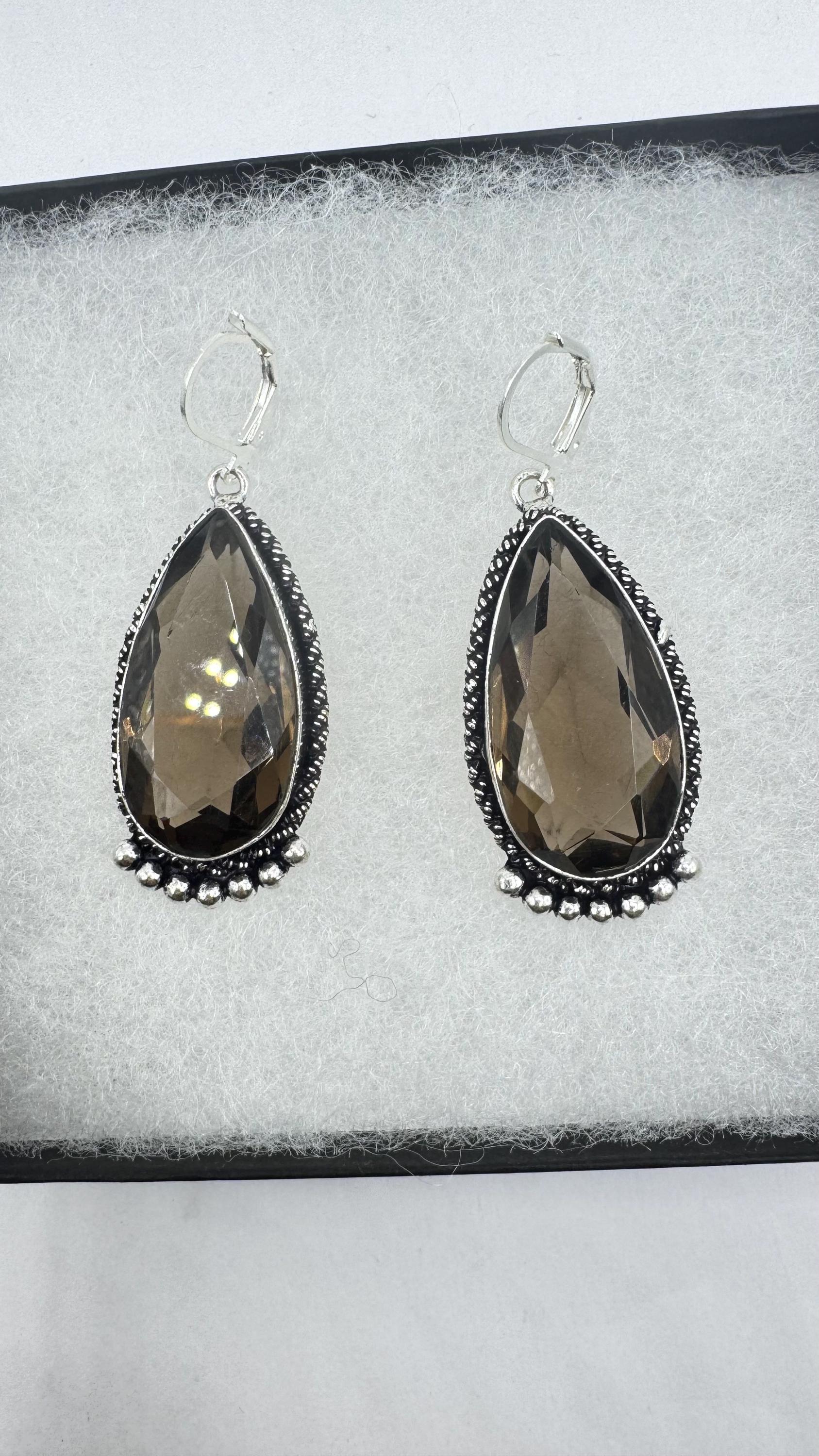 Vintage Brown Smoky Topaz 925 Sterling Silver drop Earrings