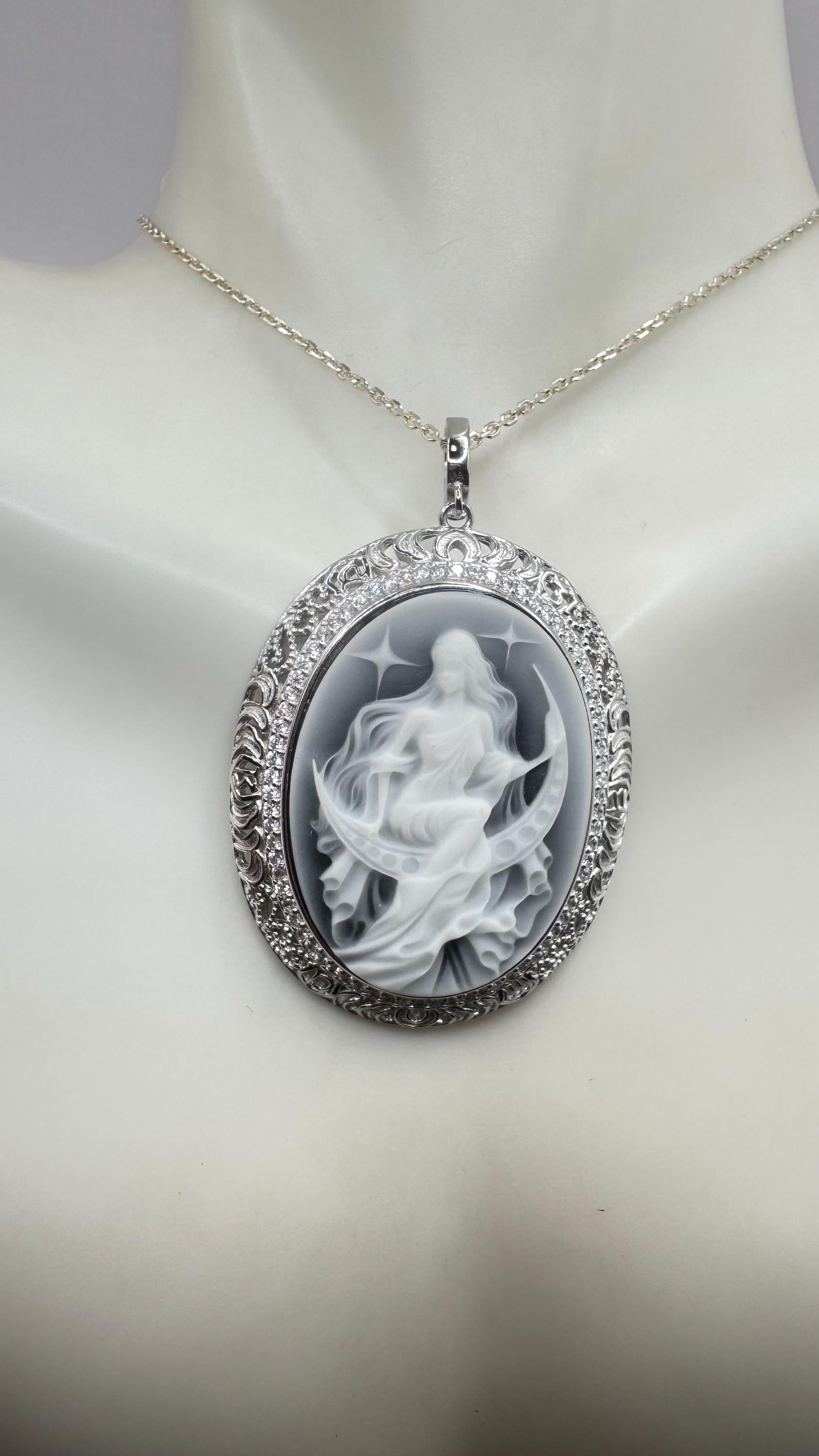 Vintage Genuine Pearl Black Onyx Cameo Sterling Silver Necklace Choker