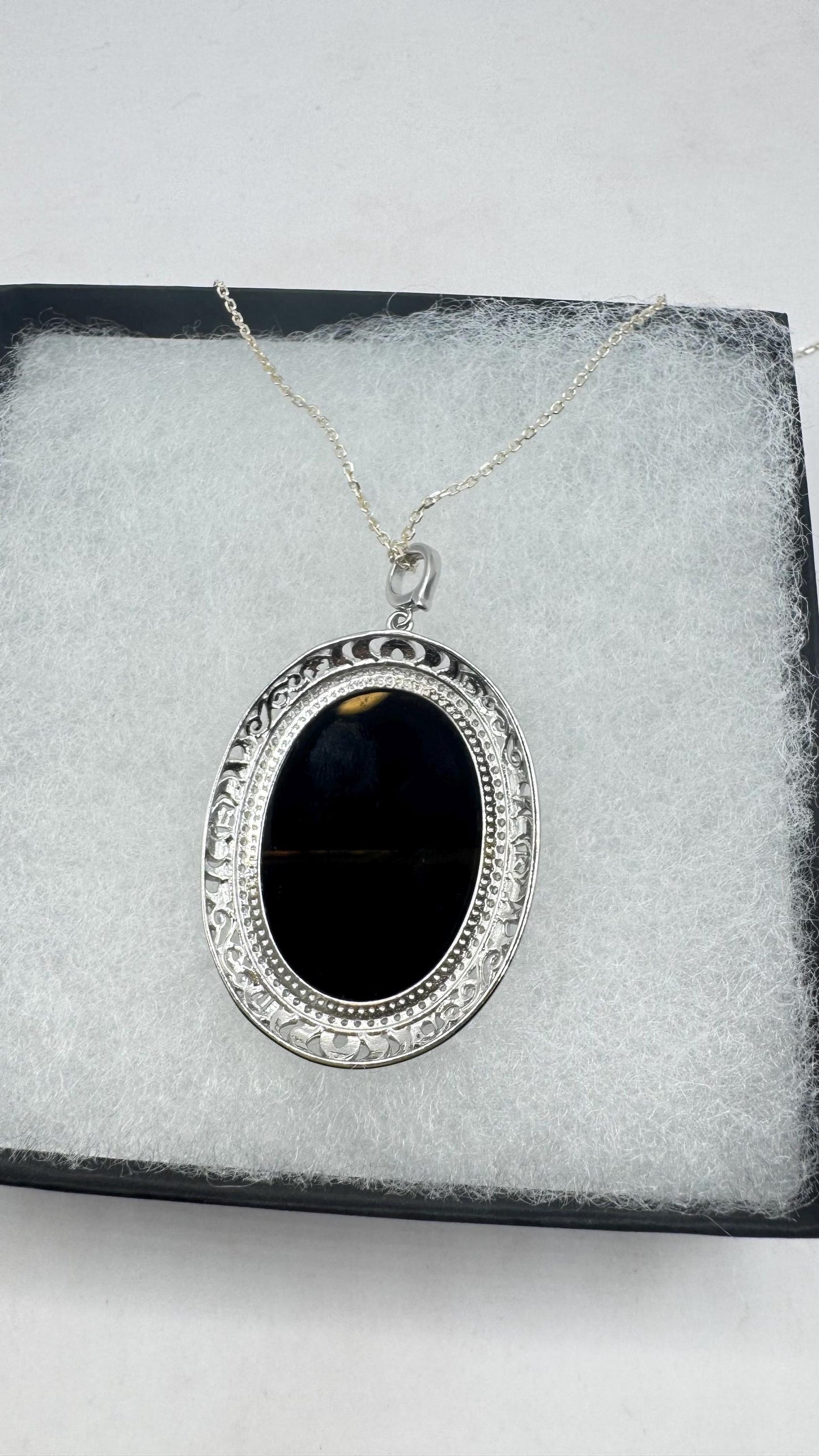 Vintage Genuine Pearl Black Onyx Cameo Sterling Silver Necklace Choker