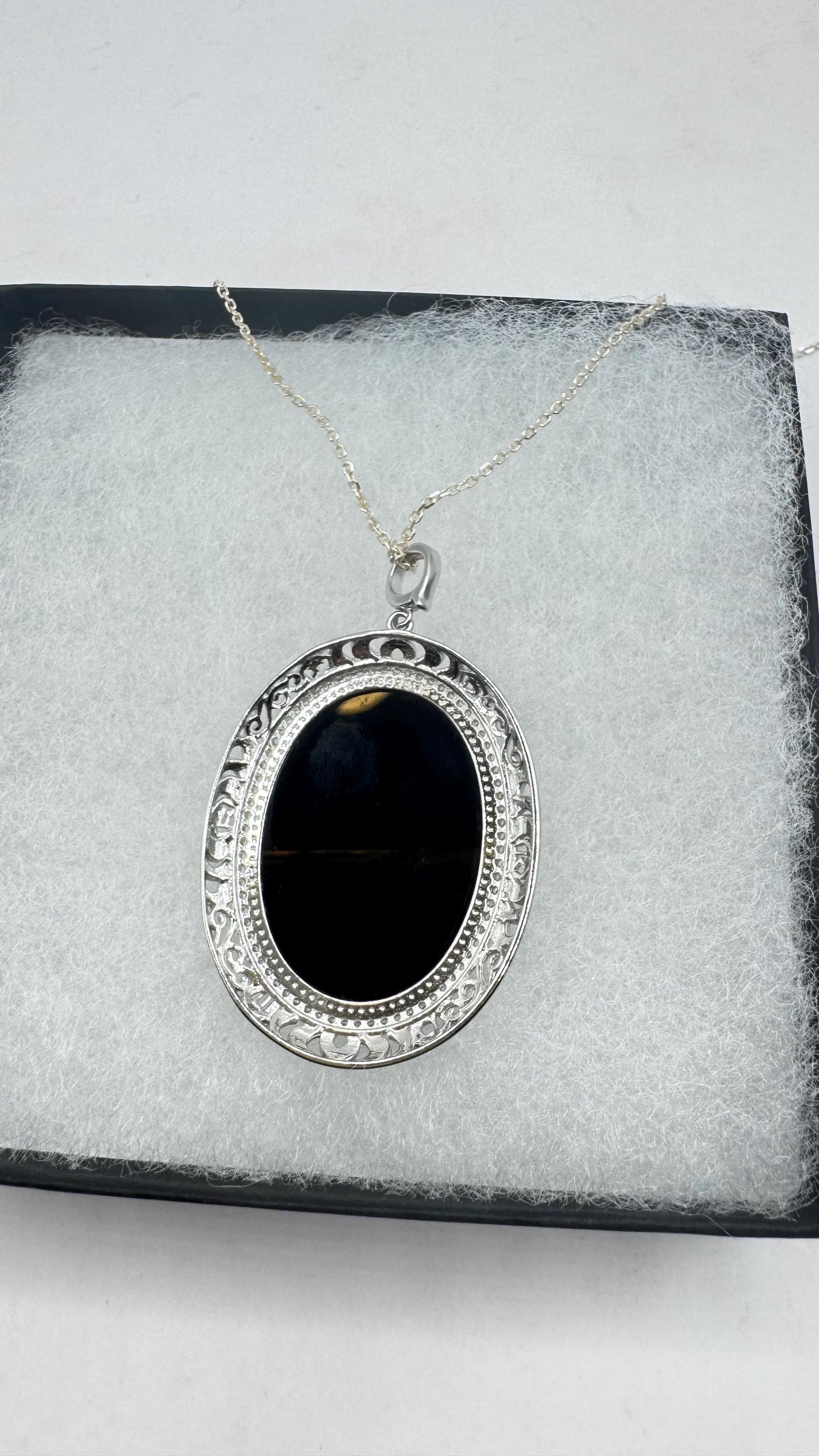 Vintage Genuine Pearl Black Onyx Cameo Sterling Silver Necklace Choker