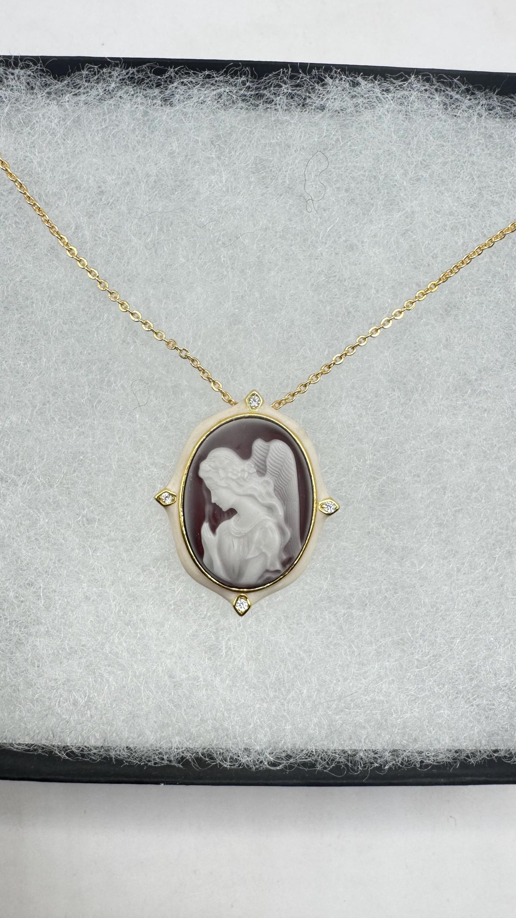 Vintage Carved Angel Onyx Cameo Gold 925 Sterling silver Necklace Choker