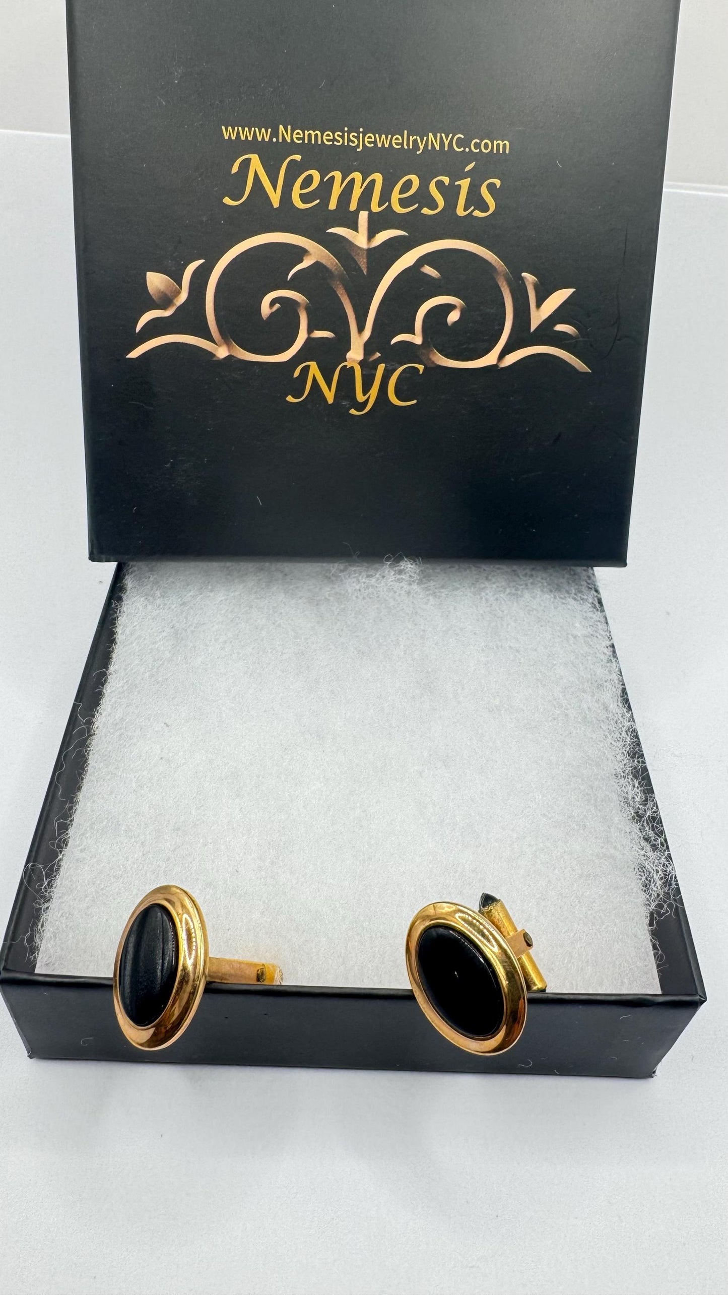 Vintage Black Onyx Gold Filled Cuff Links