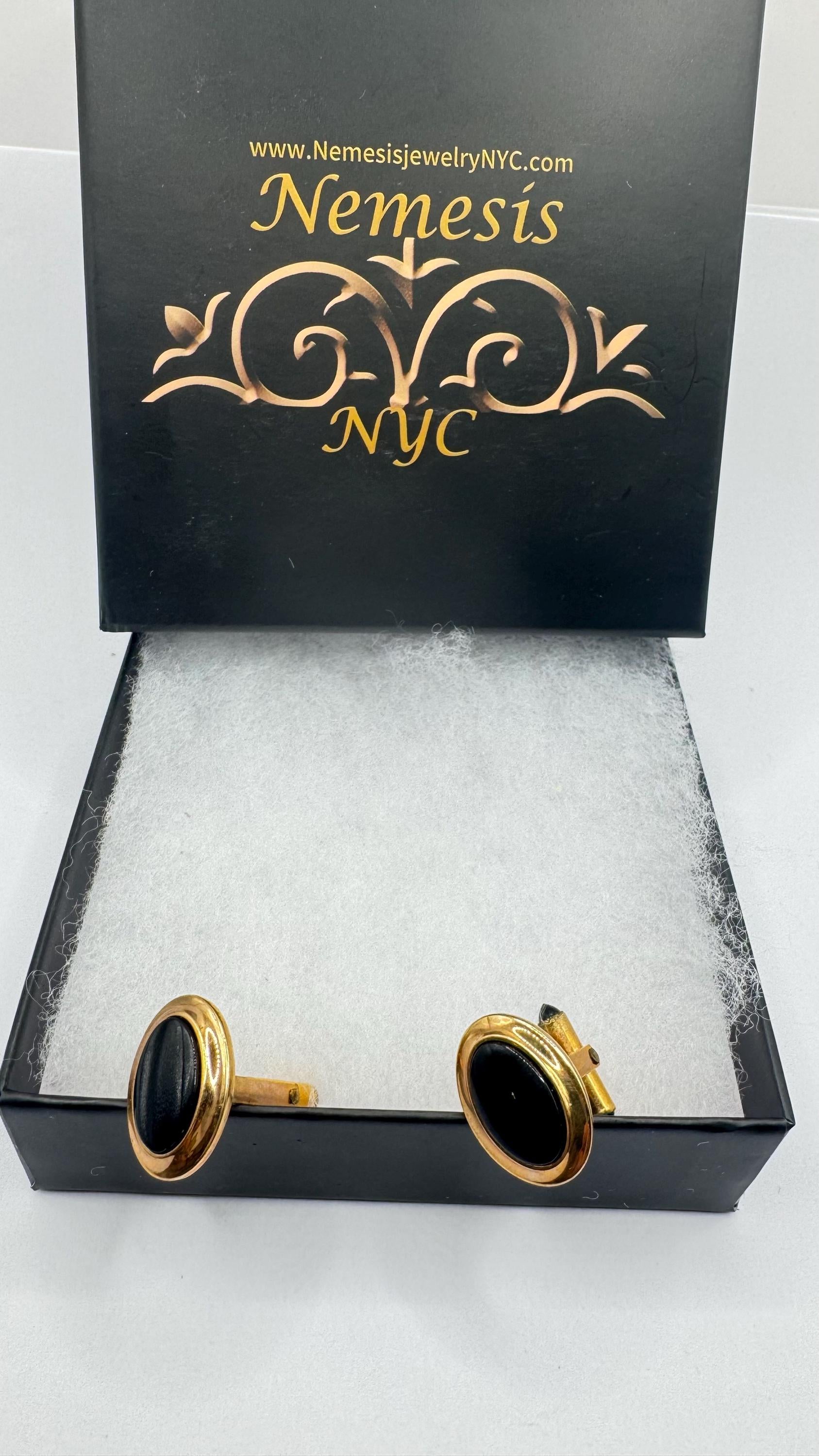 Vintage Black Onyx Gold Filled Cuff Links