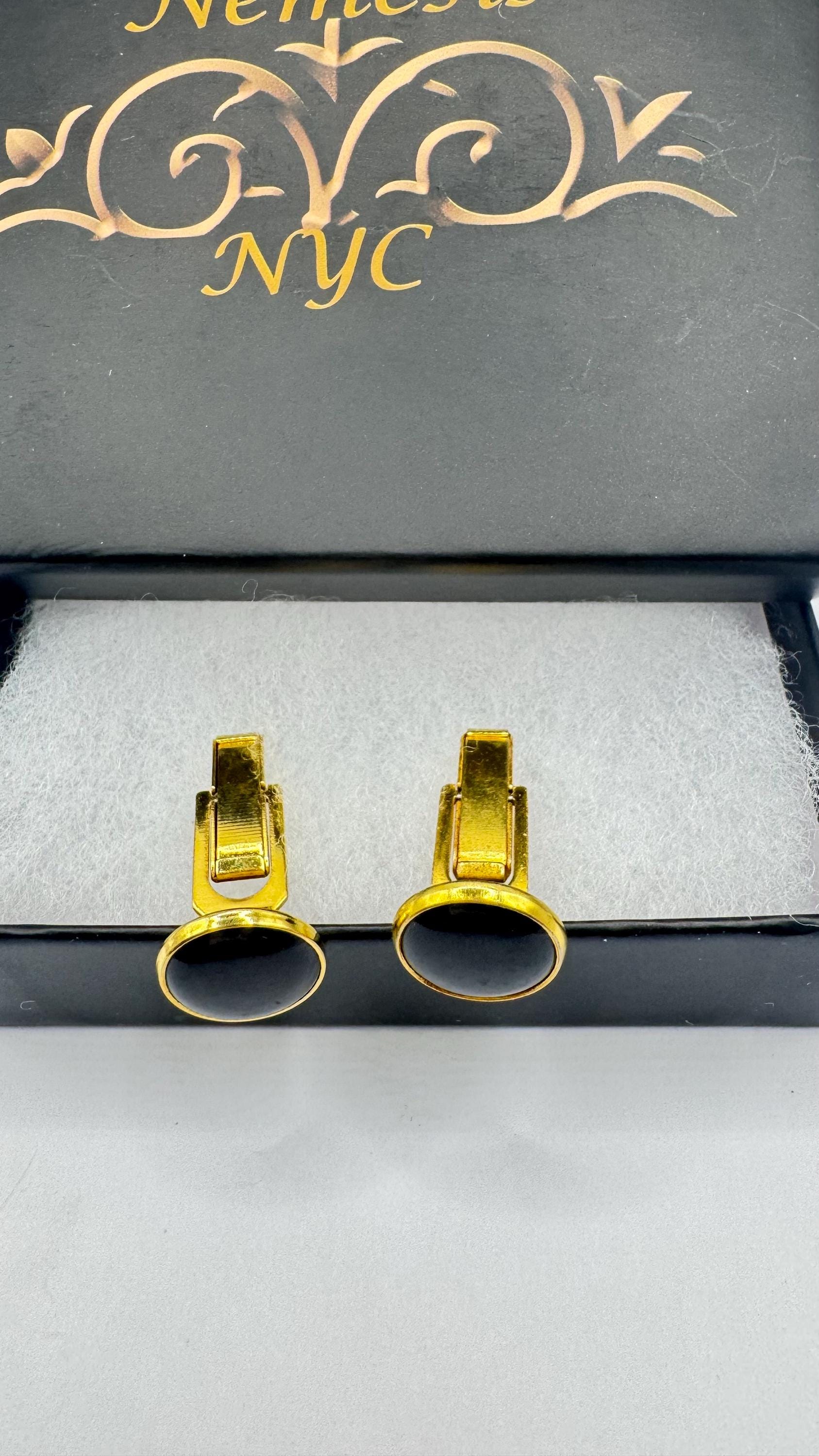 Vintage Black Onyx Gold Filled Cuff Links