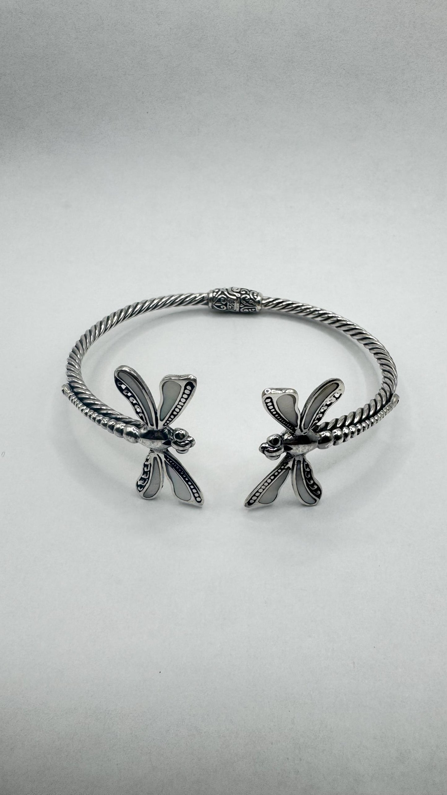 Vintage Dragonfly 925 Sterling Silver Cuff Bangle Bracelet