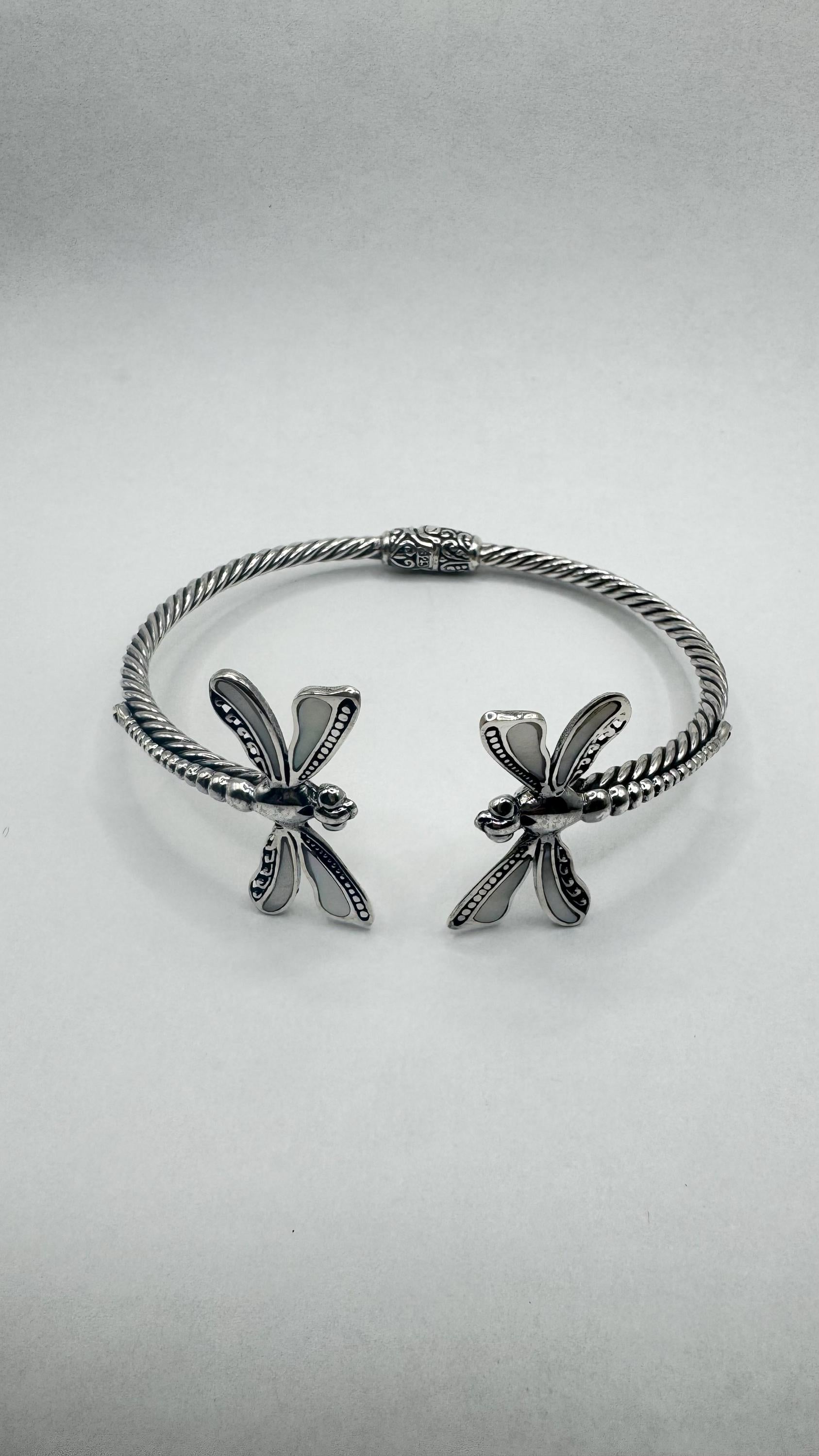 Vintage Dragonfly 925 Sterling Silver Cuff Bangle Bracelet