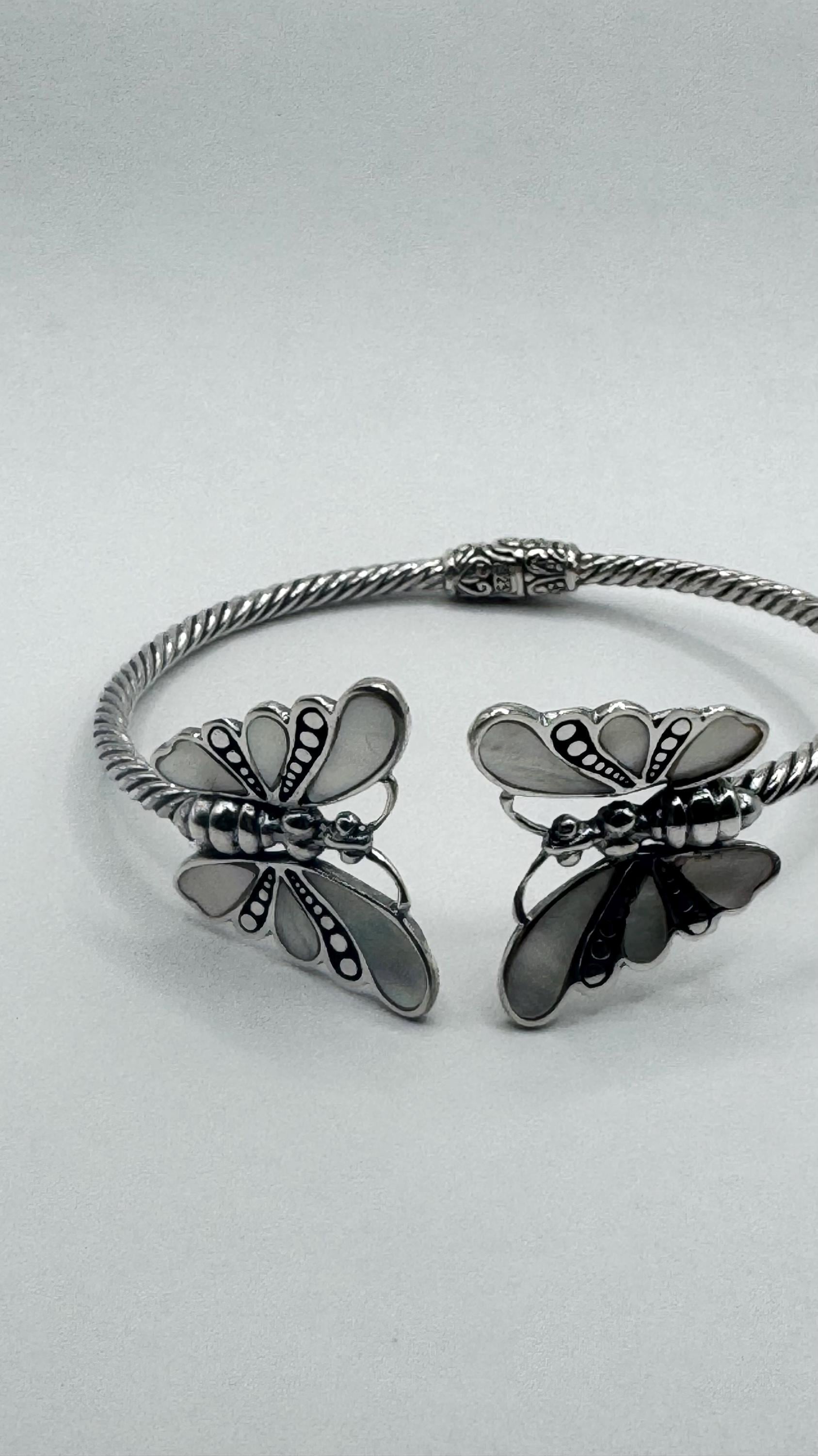 Vintage Butterfly 925 Sterling Silver Cuff Bangle Bracelet