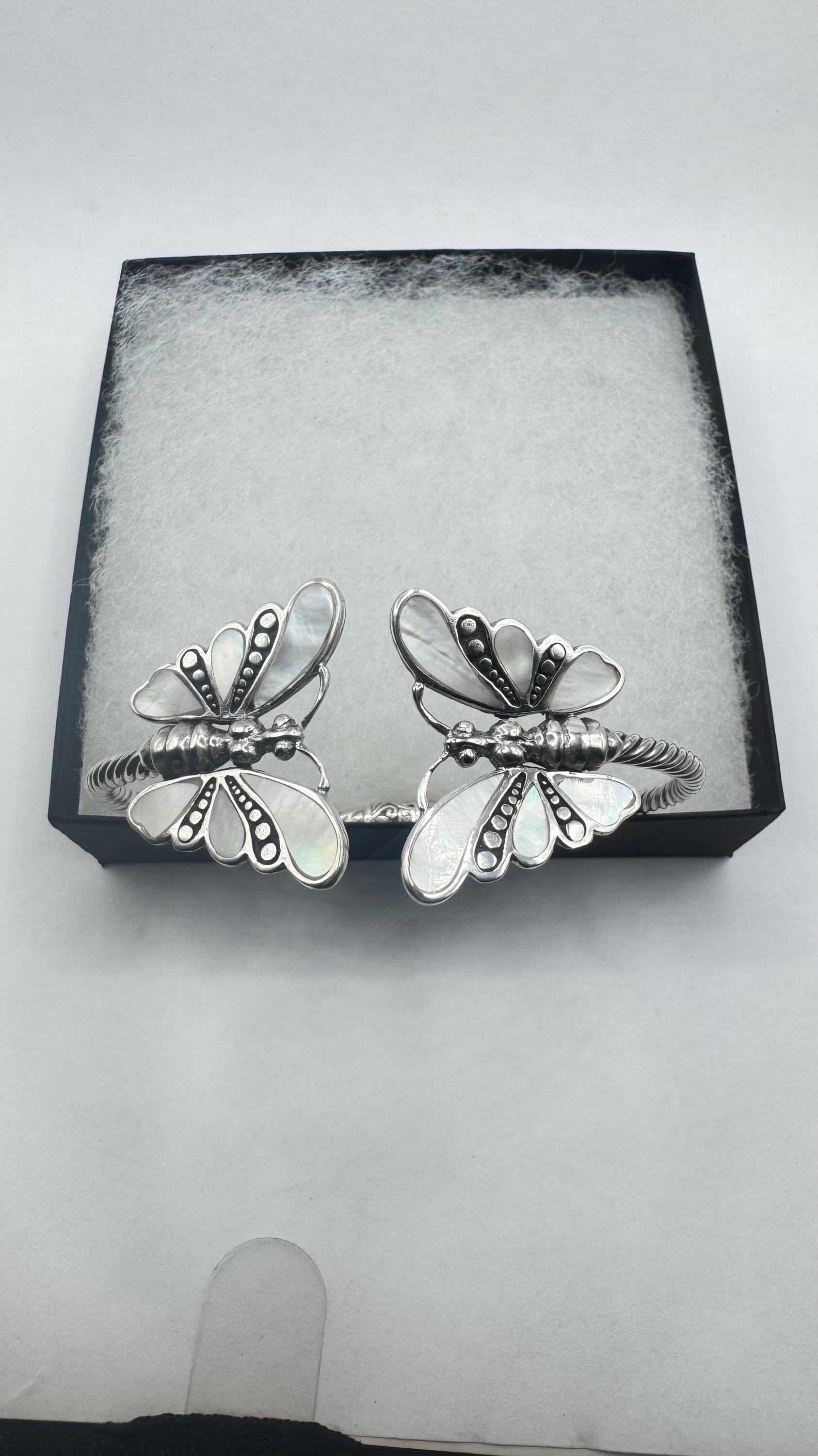 Vintage Butterfly 925 Sterling Silver Cuff Bangle Bracelet