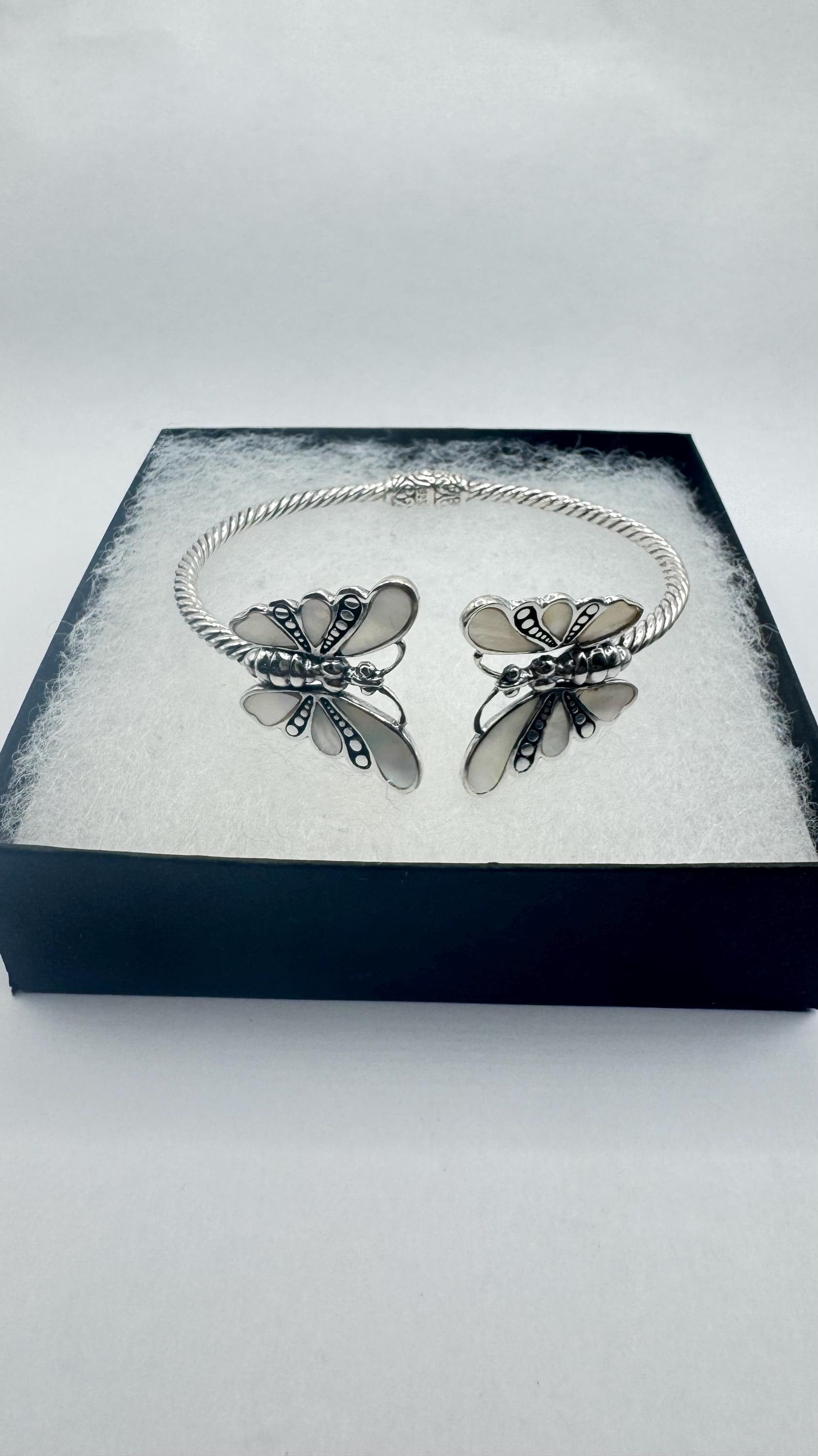 Vintage Butterfly 925 Sterling Silver Cuff Bangle Bracelet