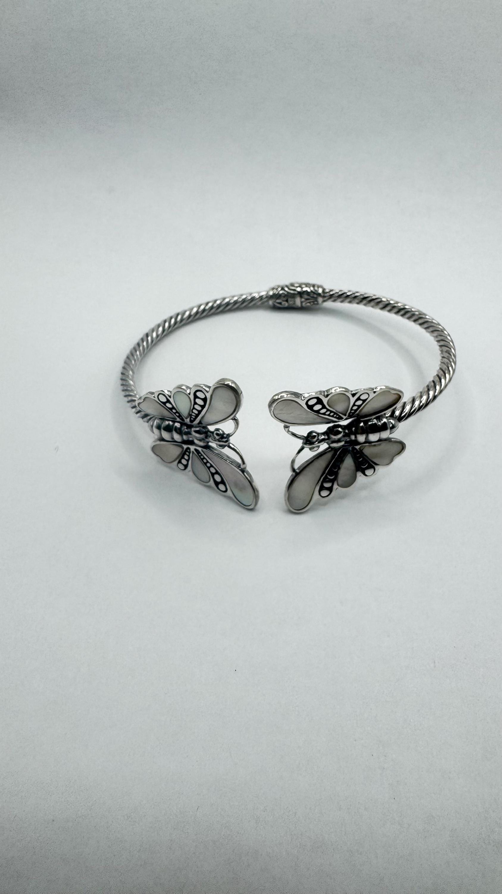 Vintage Butterfly 925 Sterling Silver Cuff Bangle Bracelet
