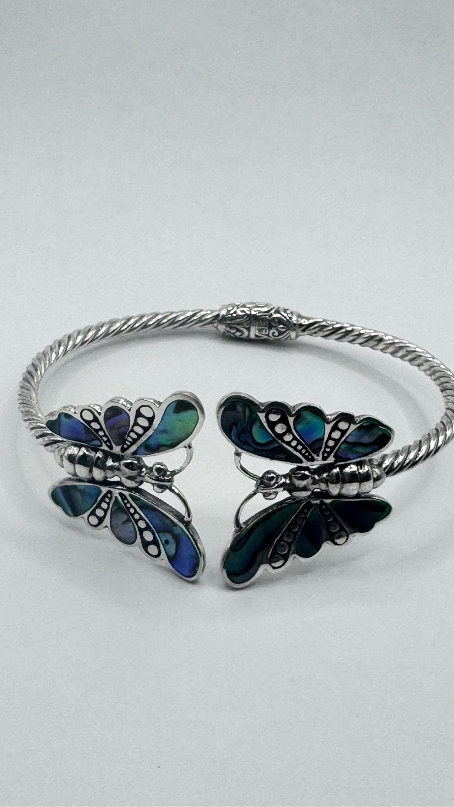Vintage Butterfly 925 Sterling Silver Cuff Bangle Bracelet