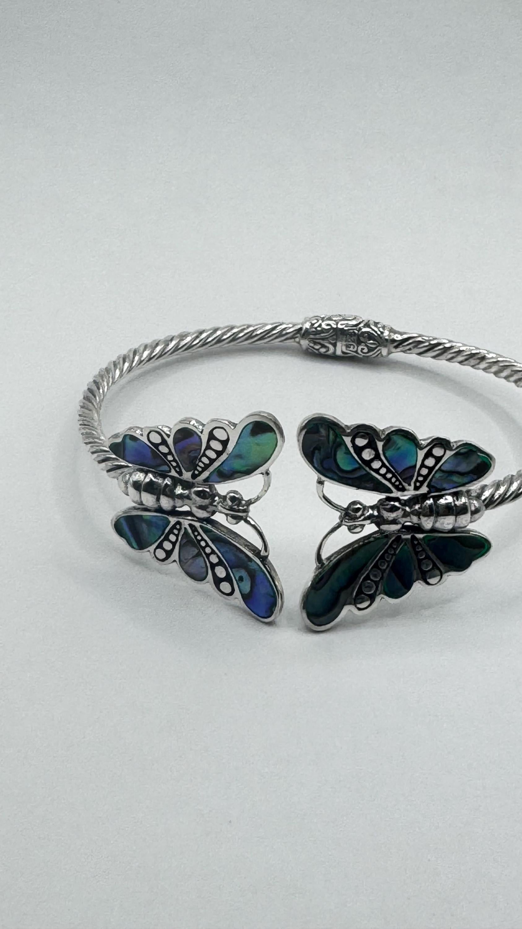 Vintage Butterfly 925 Sterling Silver Cuff Bangle Bracelet