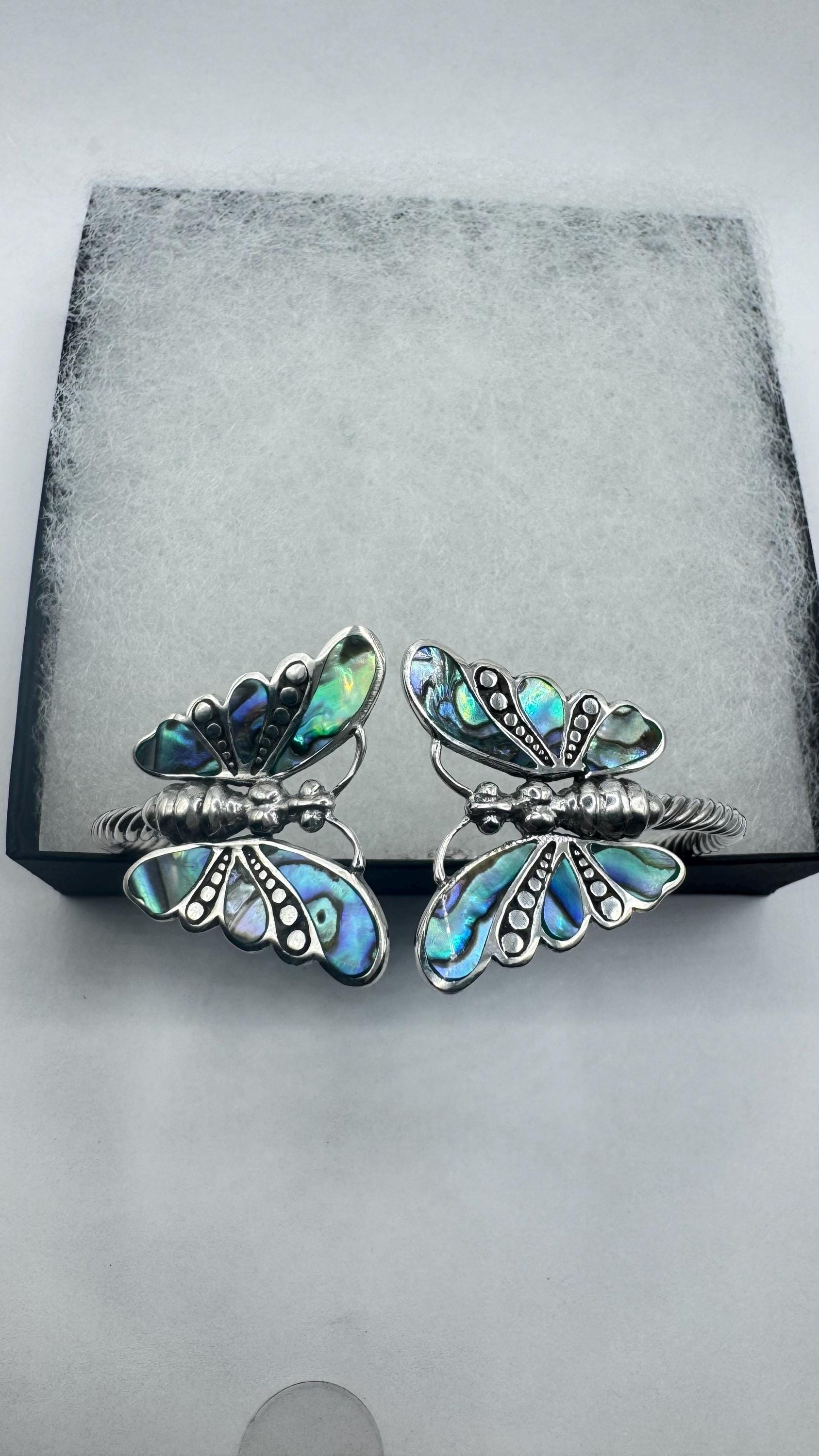 Vintage Butterfly 925 Sterling Silver Cuff Bangle Bracelet