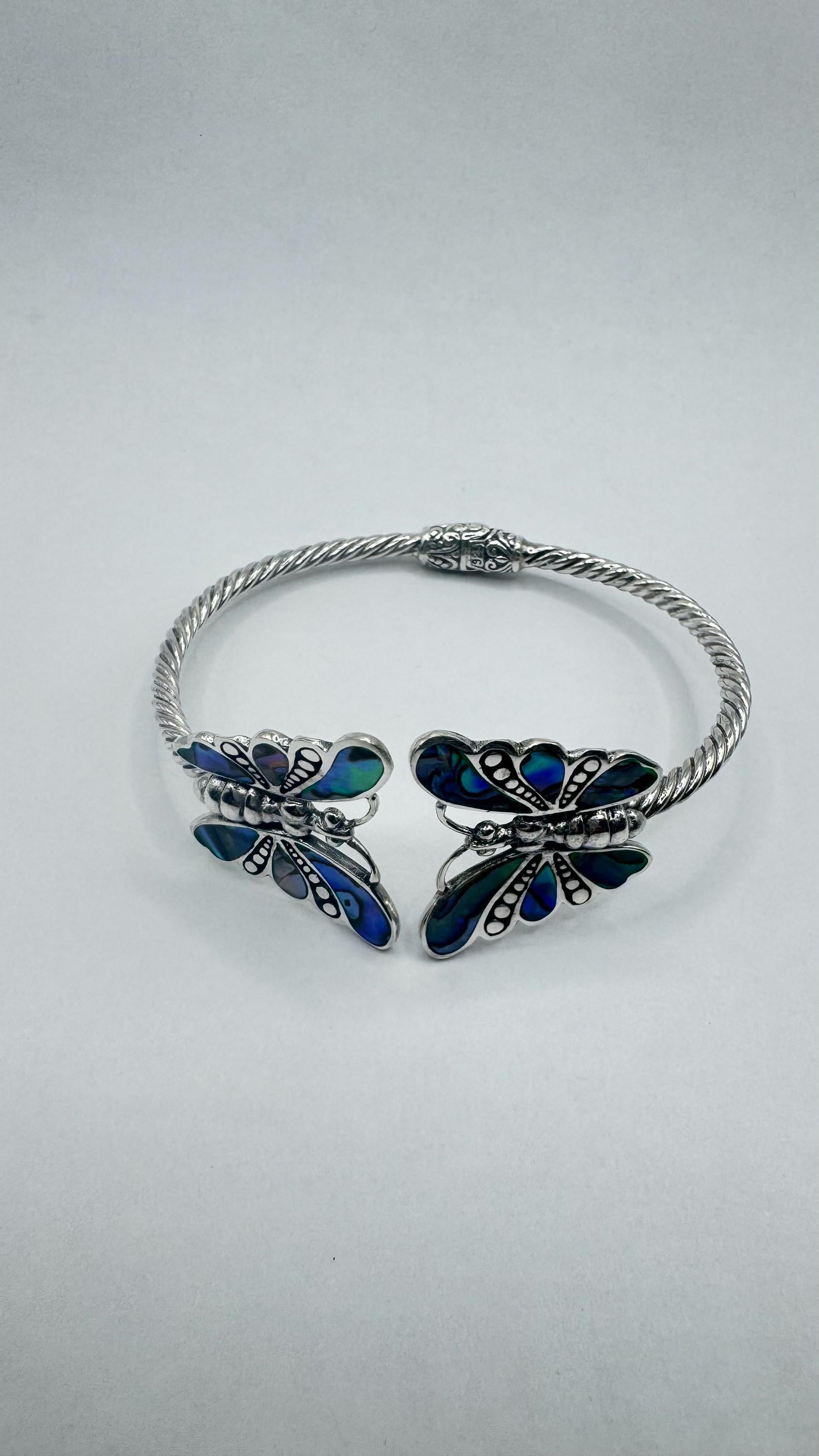 Vintage Butterfly 925 Sterling Silver Cuff Bangle Bracelet