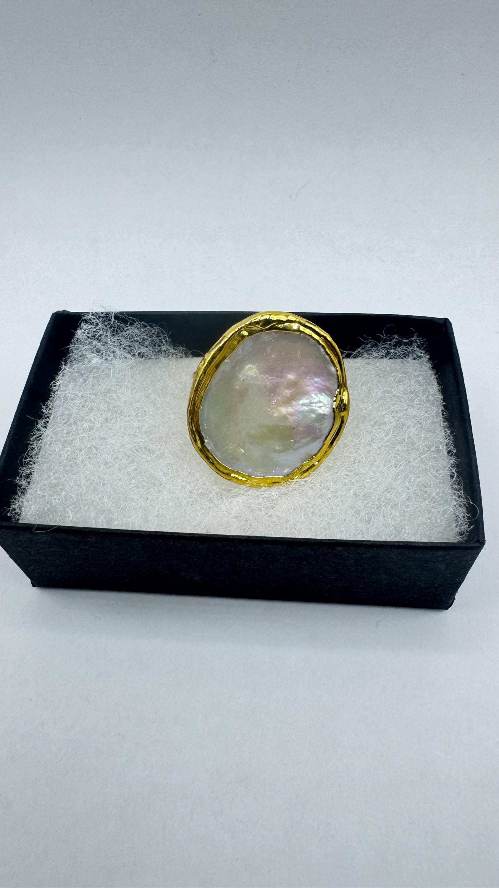 Vintage Biwa Pearl Ring Golden Adjustable