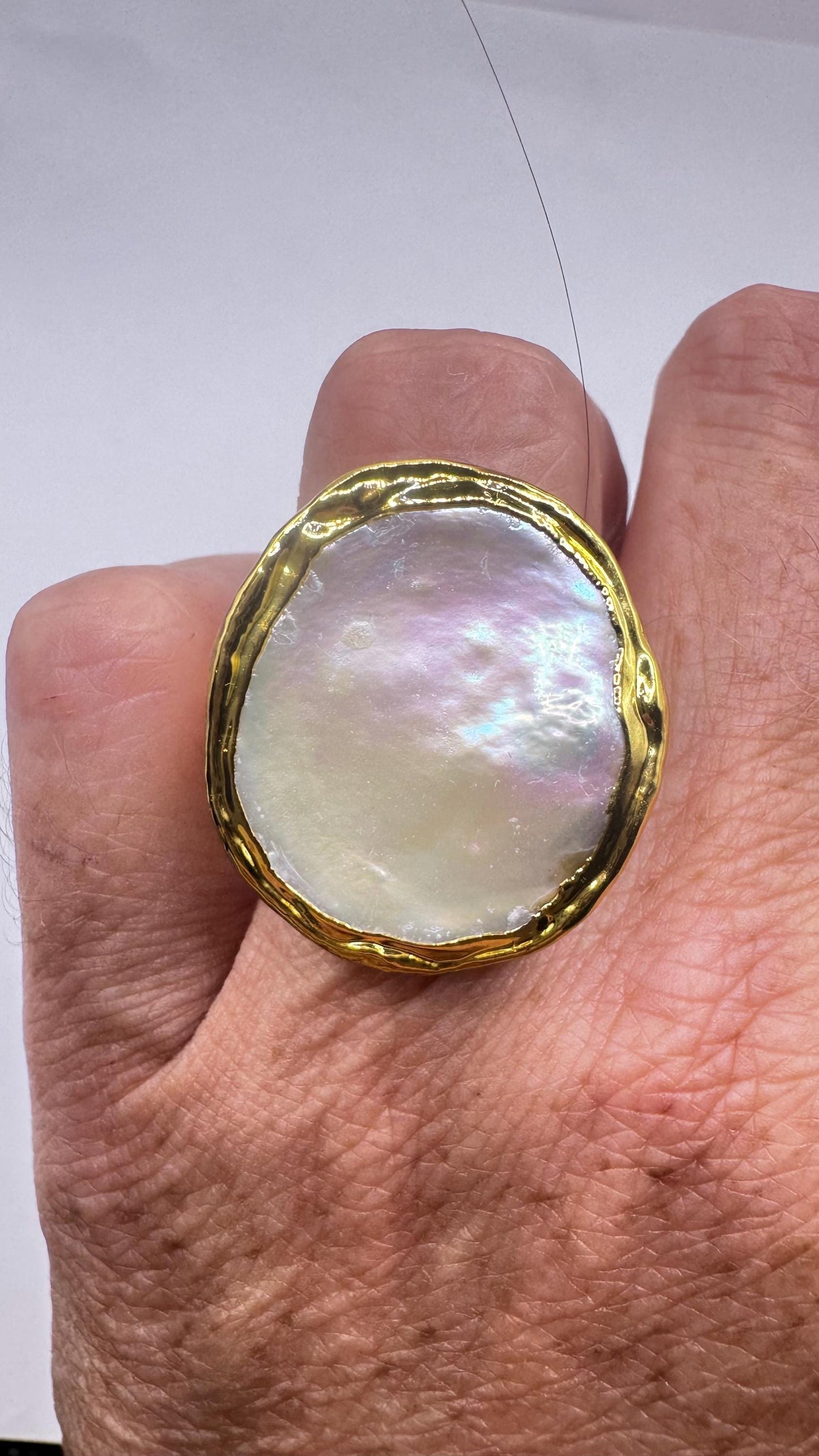 Vintage Biwa Pearl Ring Golden Adjustable