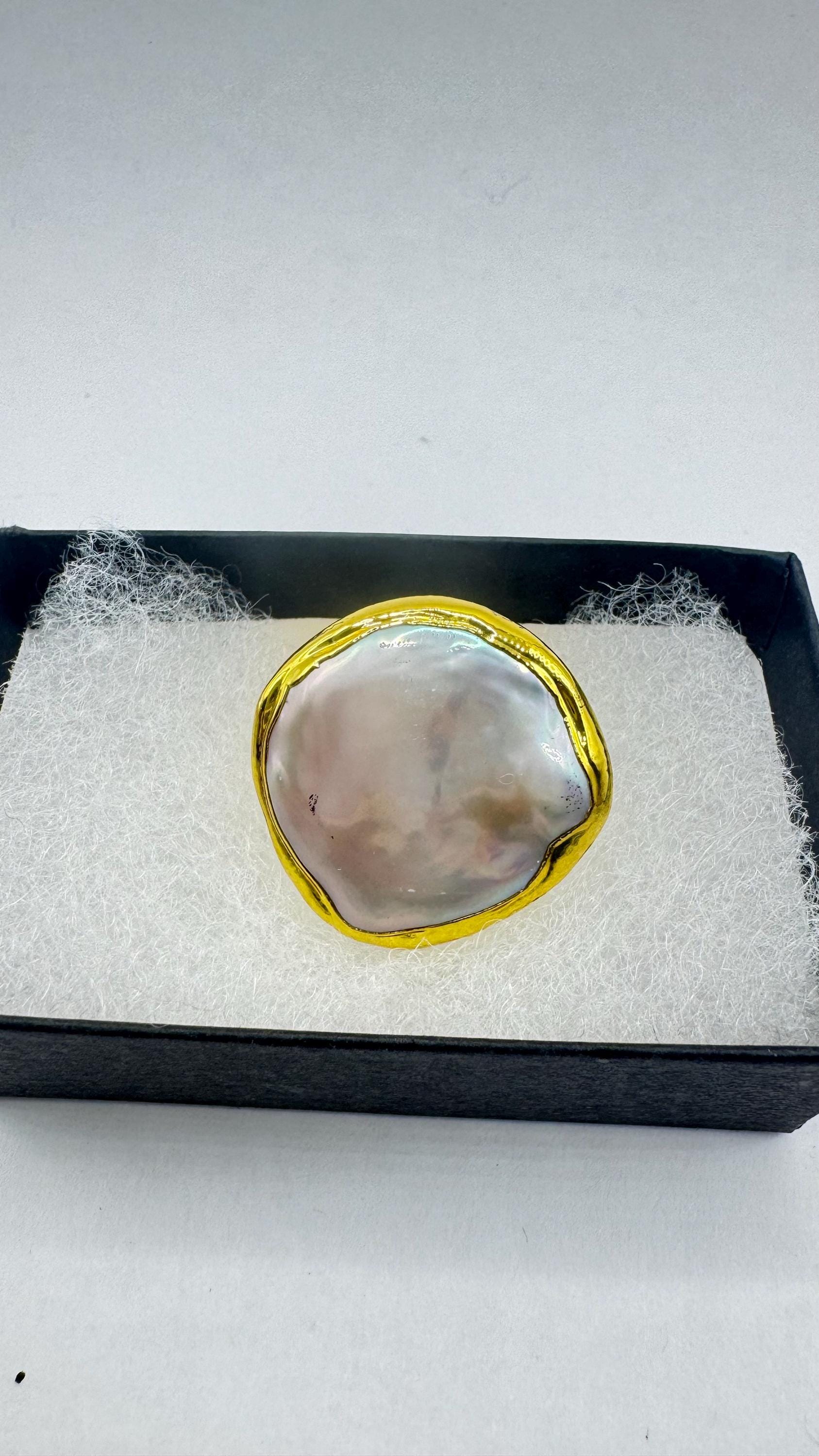 Vintage Biwa Pearl Ring Golden Adjustable