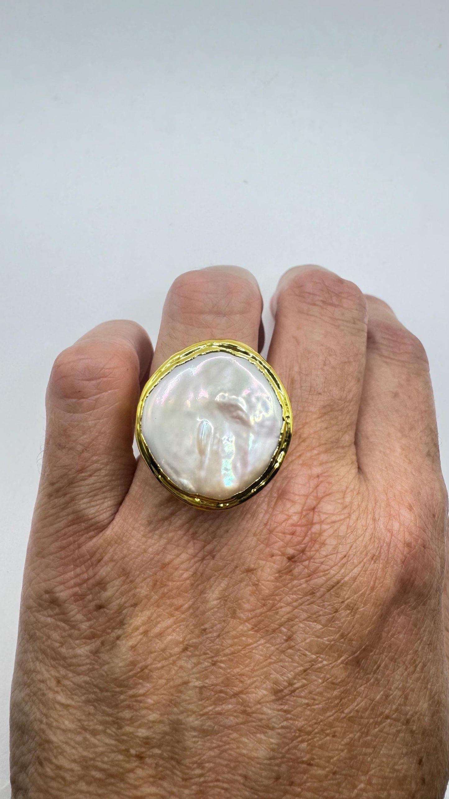 Vintage Biwa Pearl Ring Golden Adjustable