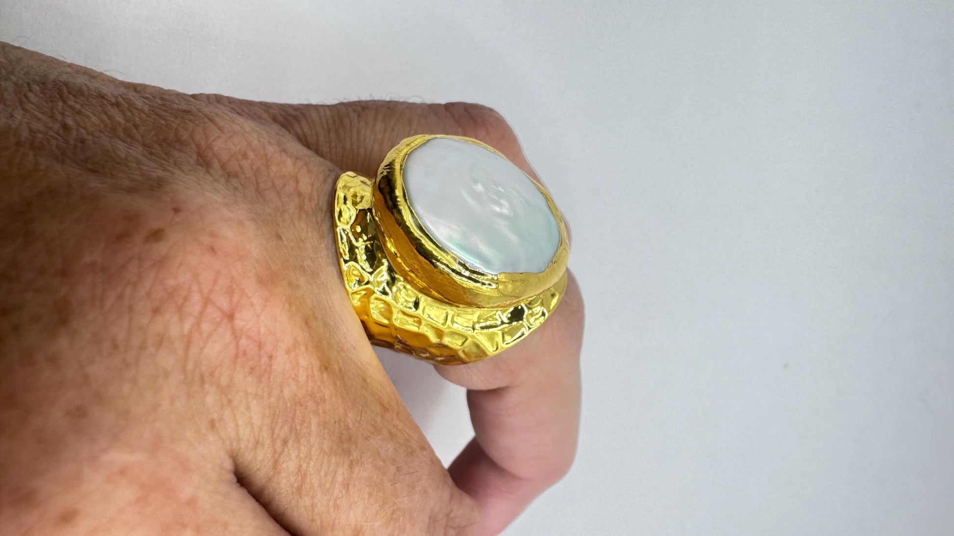 Vintage Biwa Pearl Ring Golden Adjustable