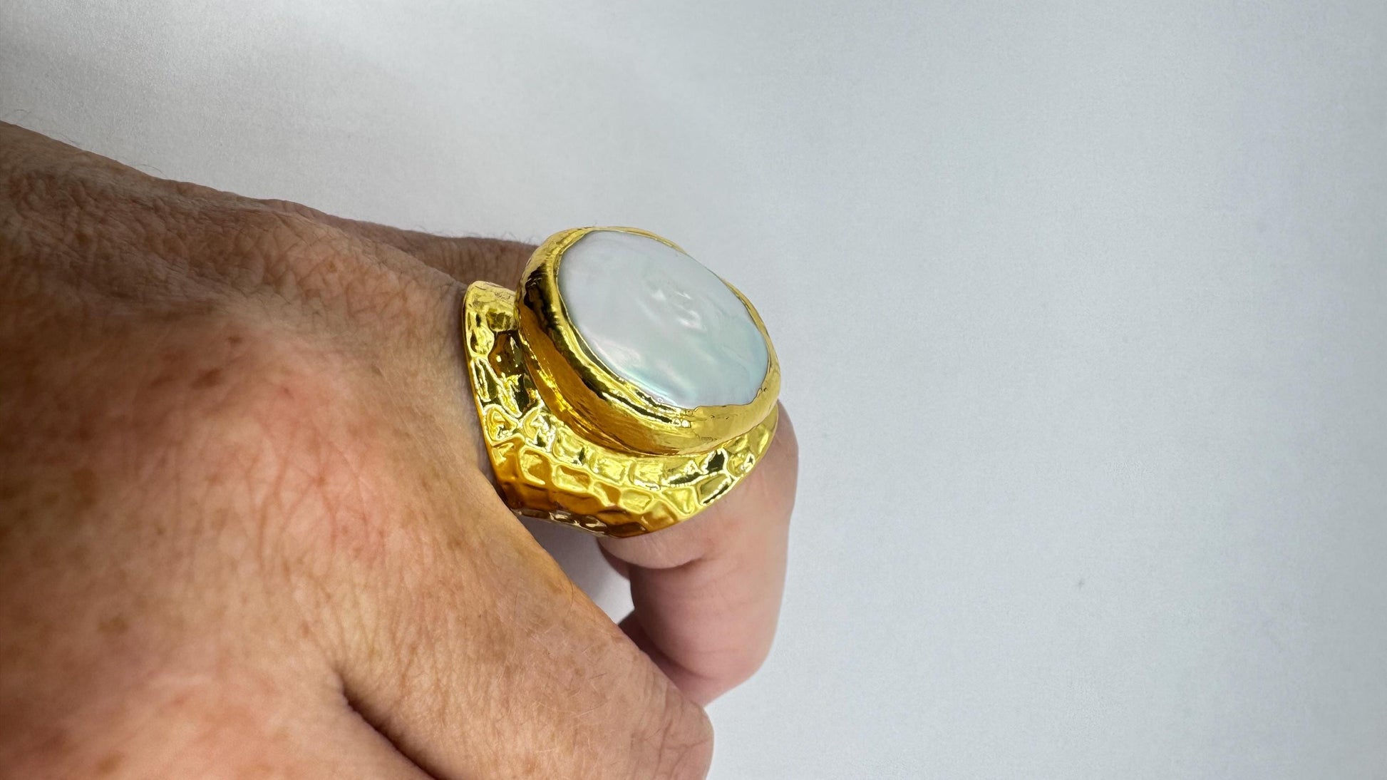 Vintage Biwa Pearl Ring Golden Adjustable