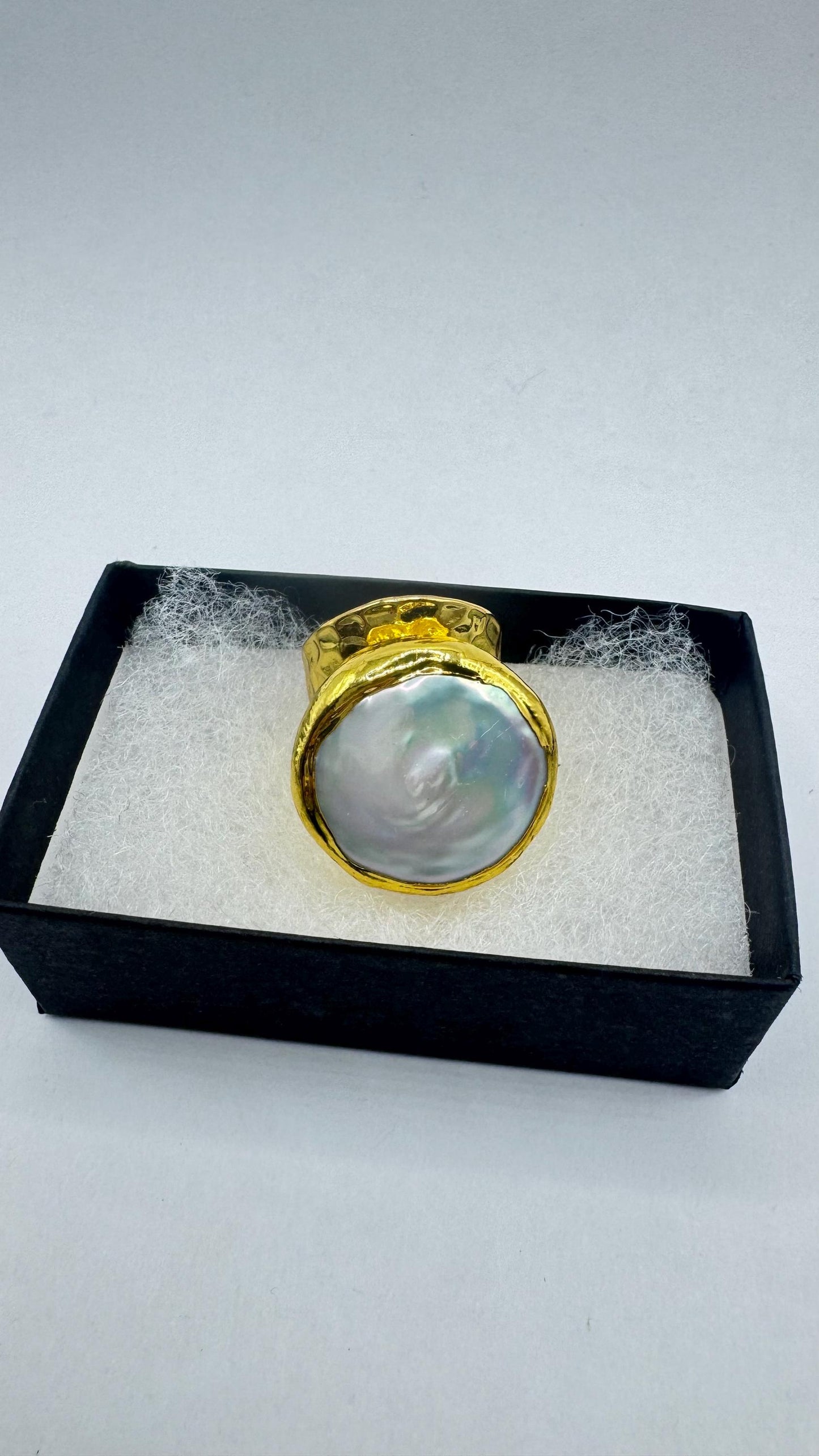 Vintage Biwa Pearl Ring Golden Adjustable