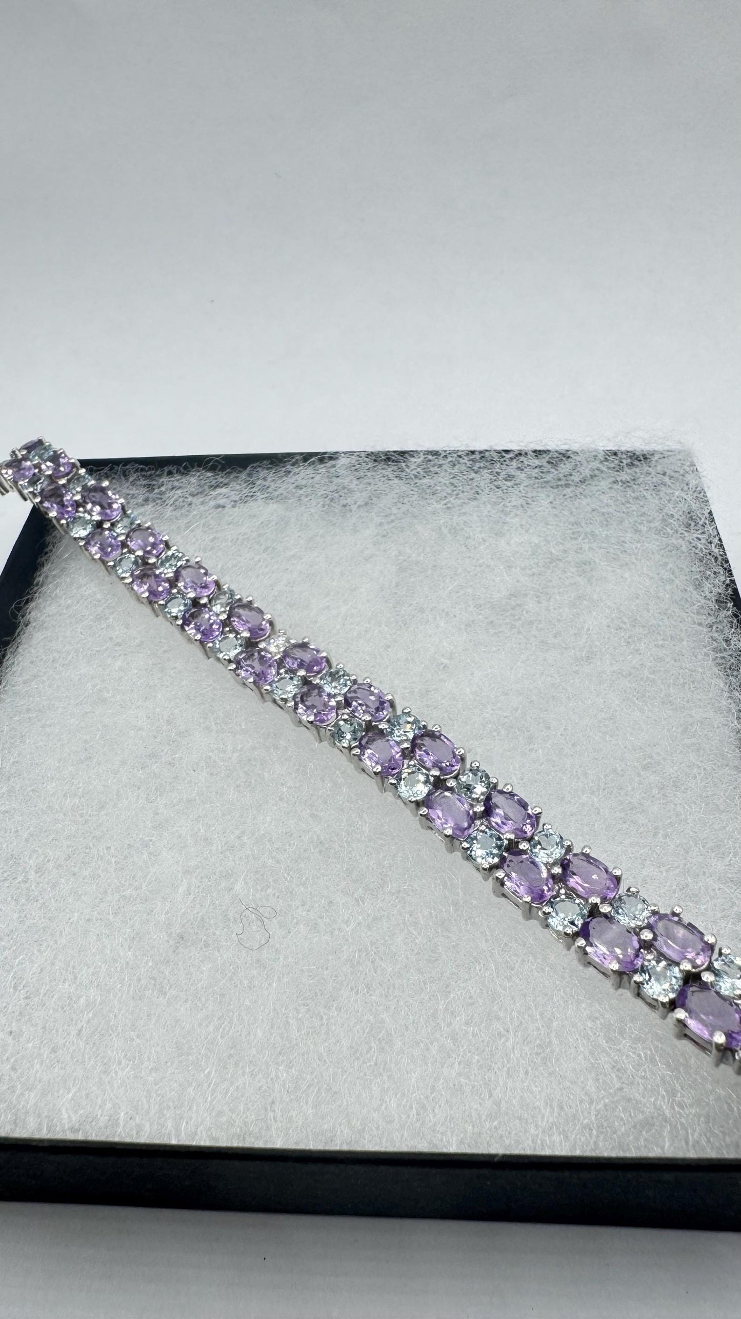 Handmade Genuine Purple Amethyst and Sapphire 925 Sterling Silver Tennis Bracelet