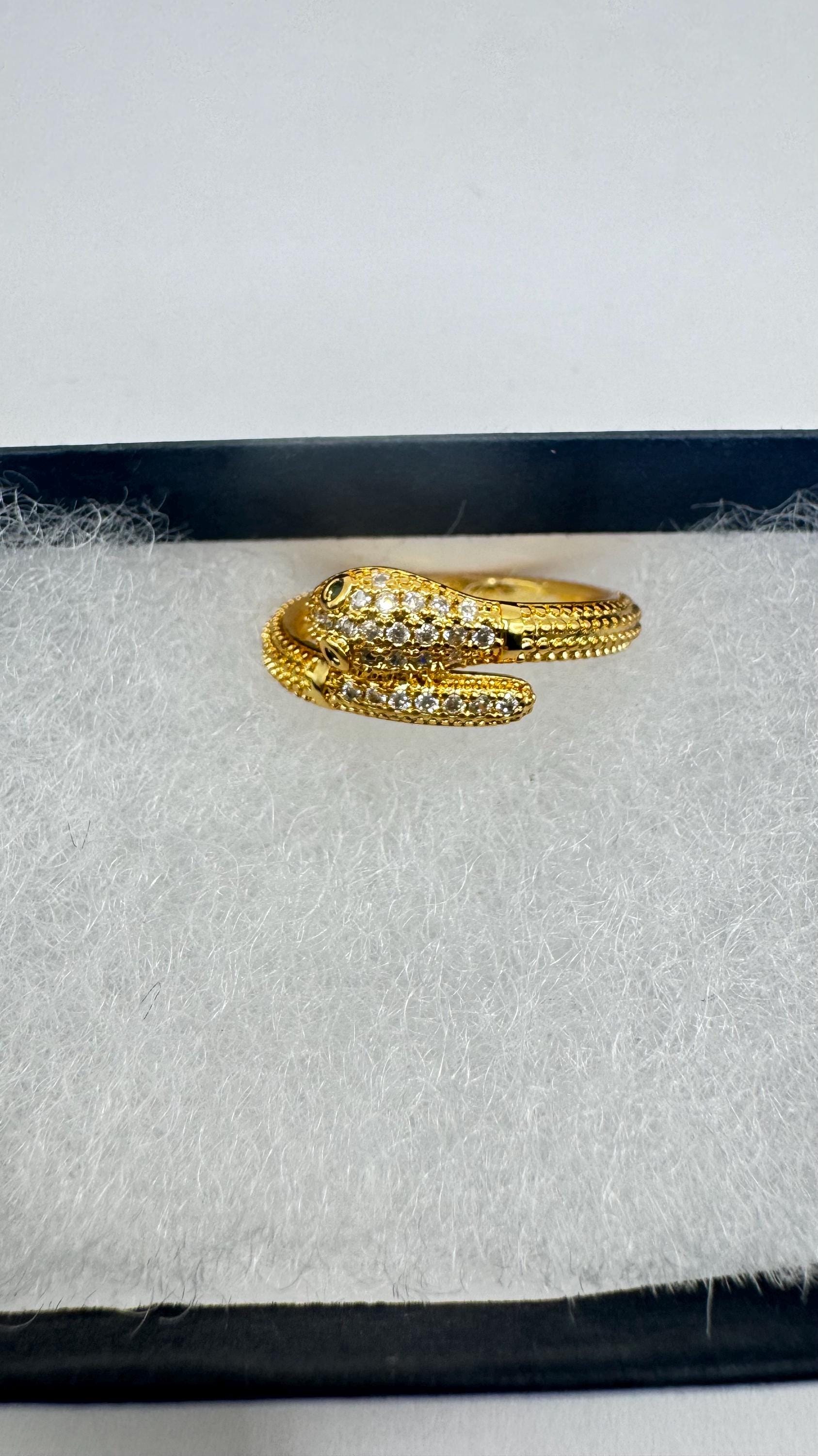 Vintage Snake Ring Gold Filled Crystal Cocktail Ring