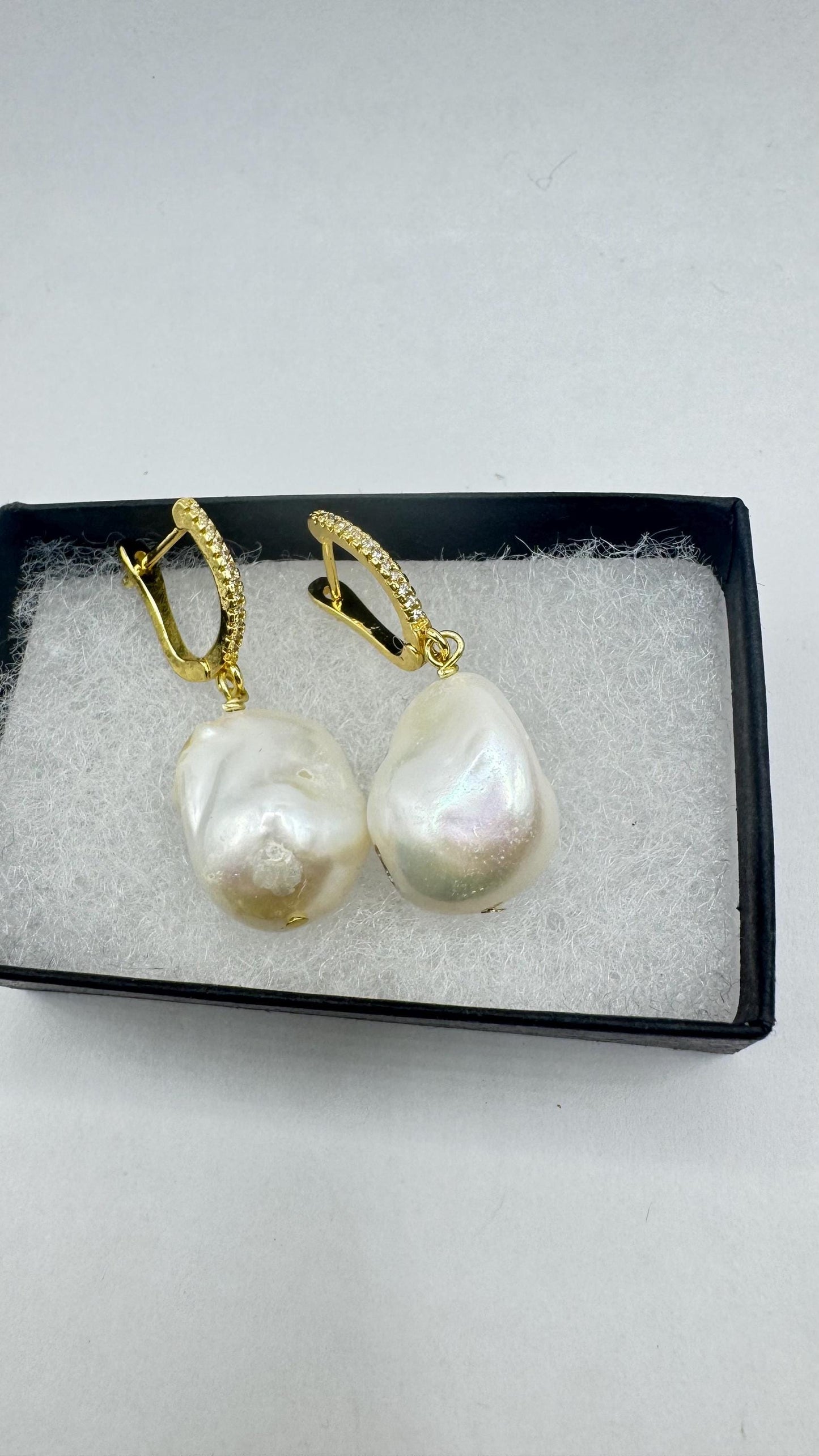 Vintage Biwa Pearl Gold 925 Sterling Silver Dangle Earrings