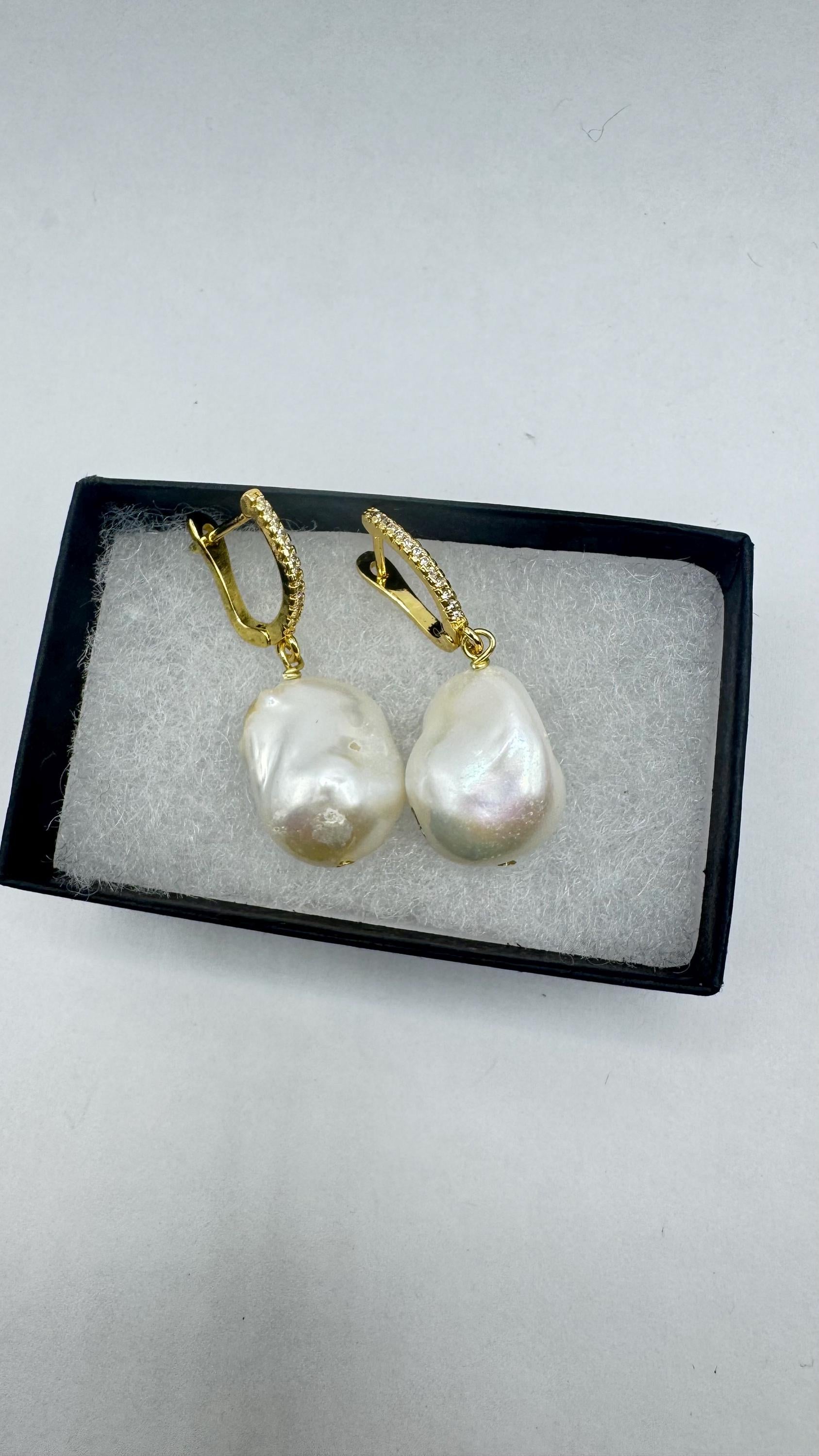 Vintage Biwa Pearl Gold 925 Sterling Silver Dangle Earrings