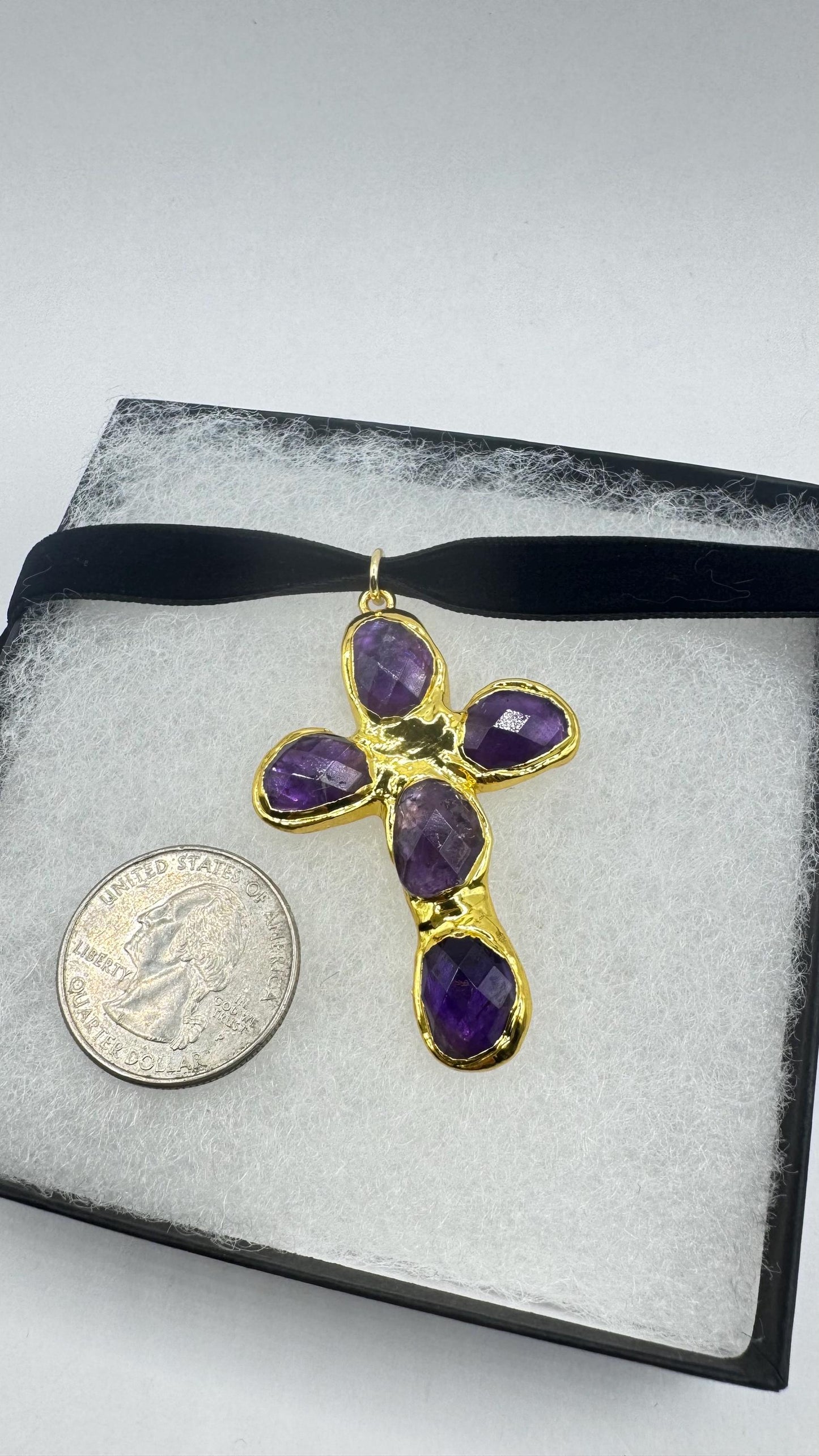 Bohemian Cut Deep Purple Genuine Amethyst Cross Choker Necklace
