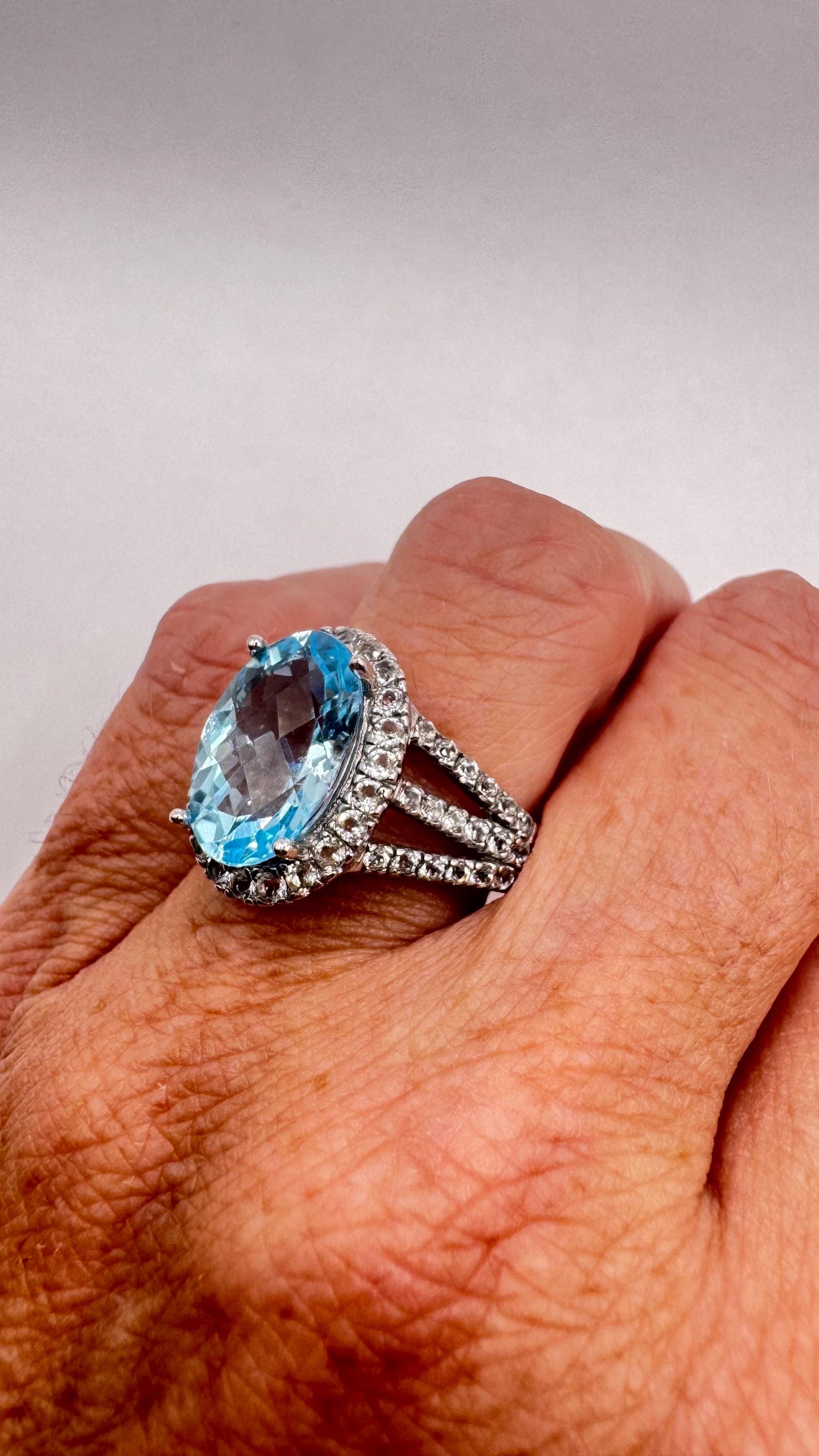 Vintage Blue Topaz 925 Sterling Silver Ring