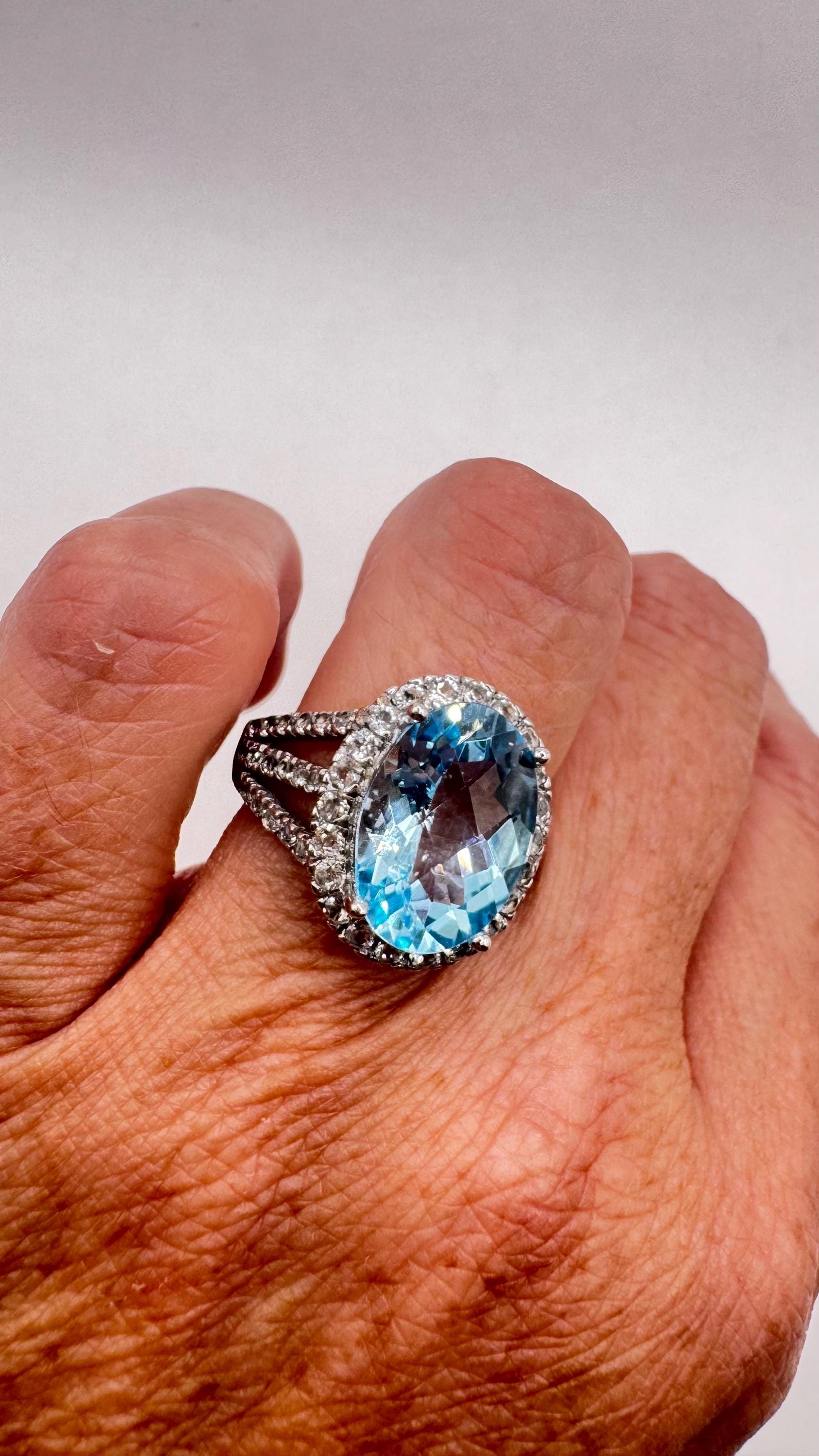 Vintage Blue Topaz 925 Sterling Silver Ring