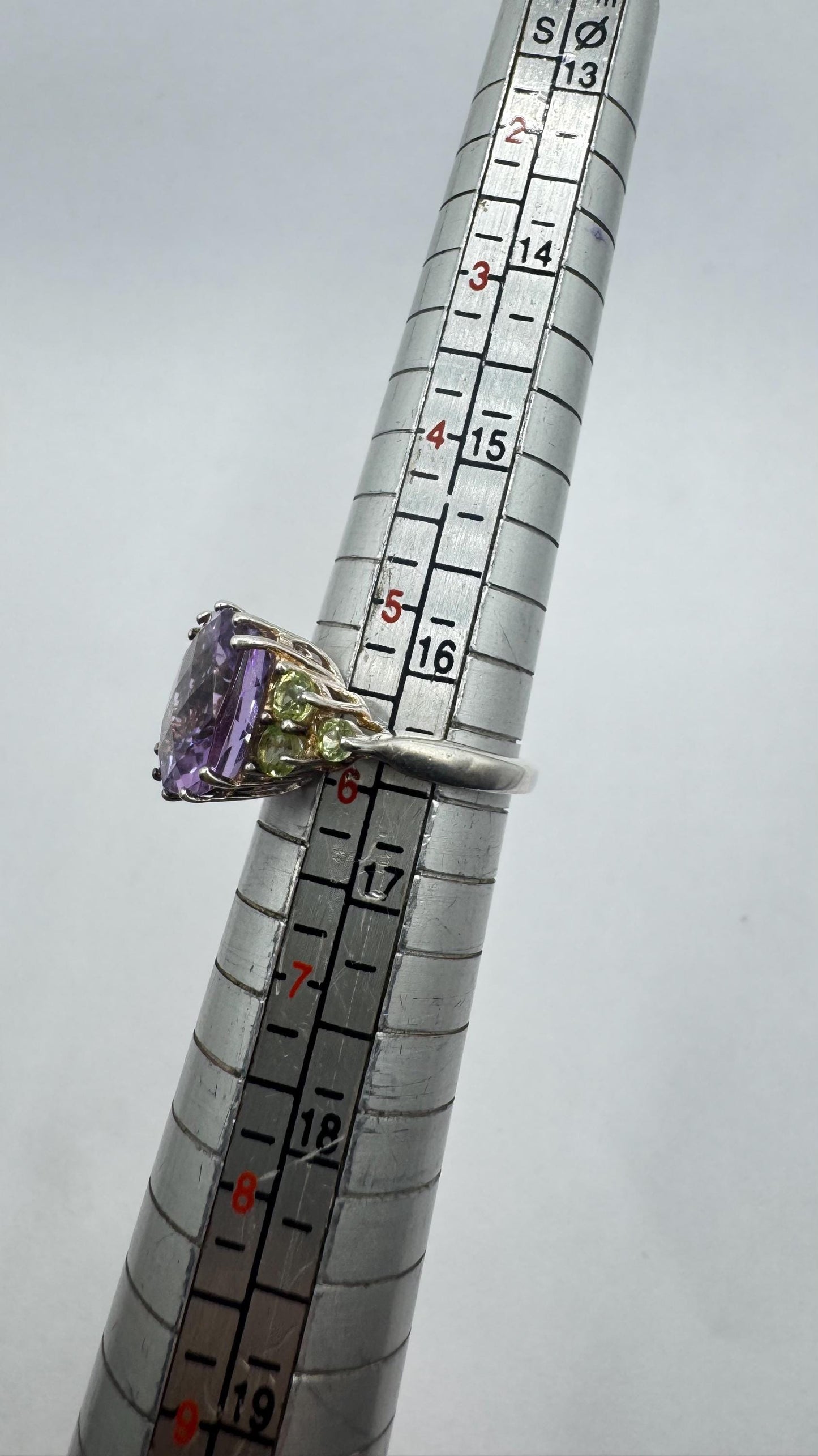 Vintage Purple Amethyst Green Peridot Cocktail Ring 925 Sterling Silver