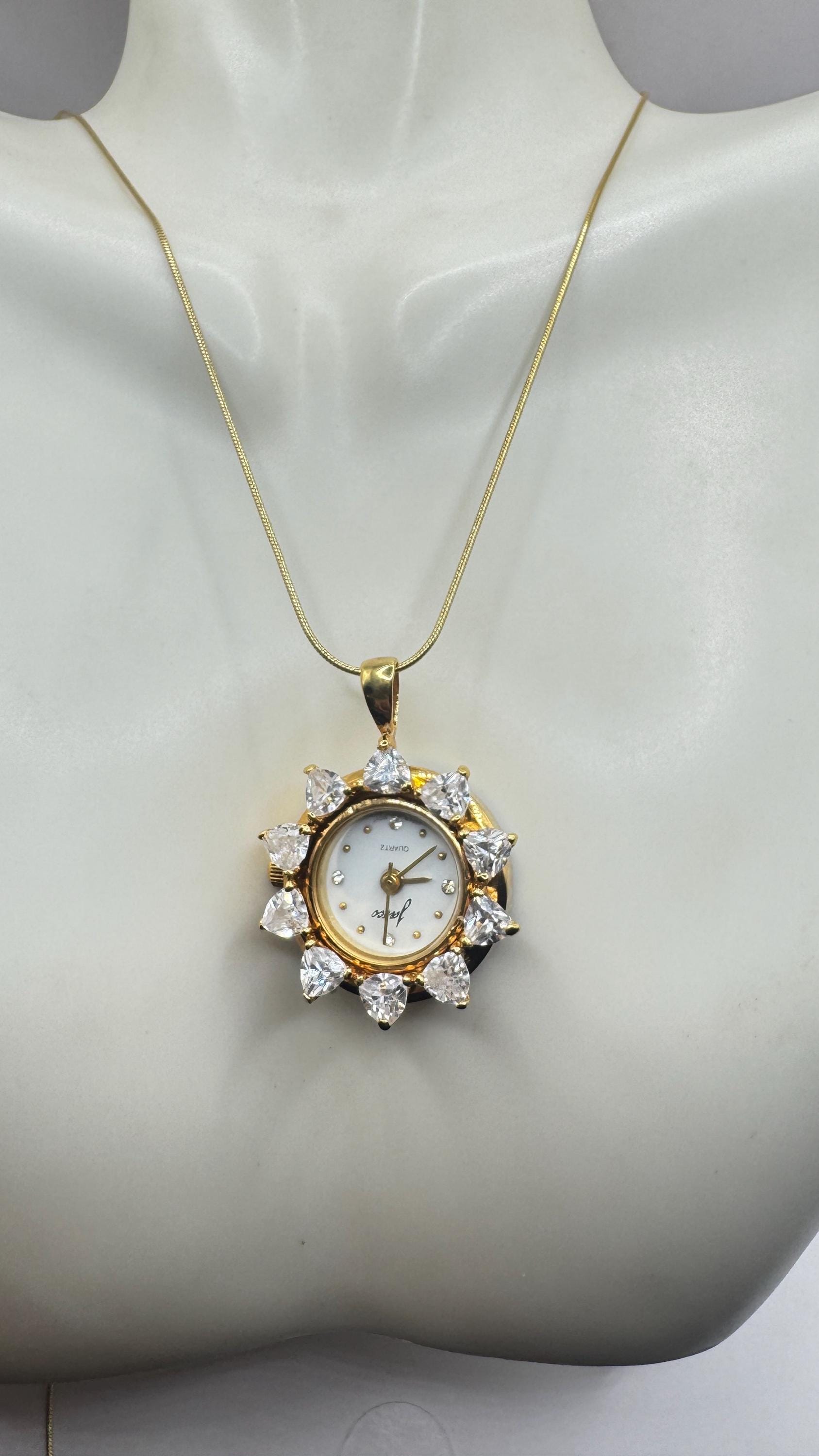 Vintage Watch Necklace 925 Sterling Silver Genuine Gemstone Antique Pendant