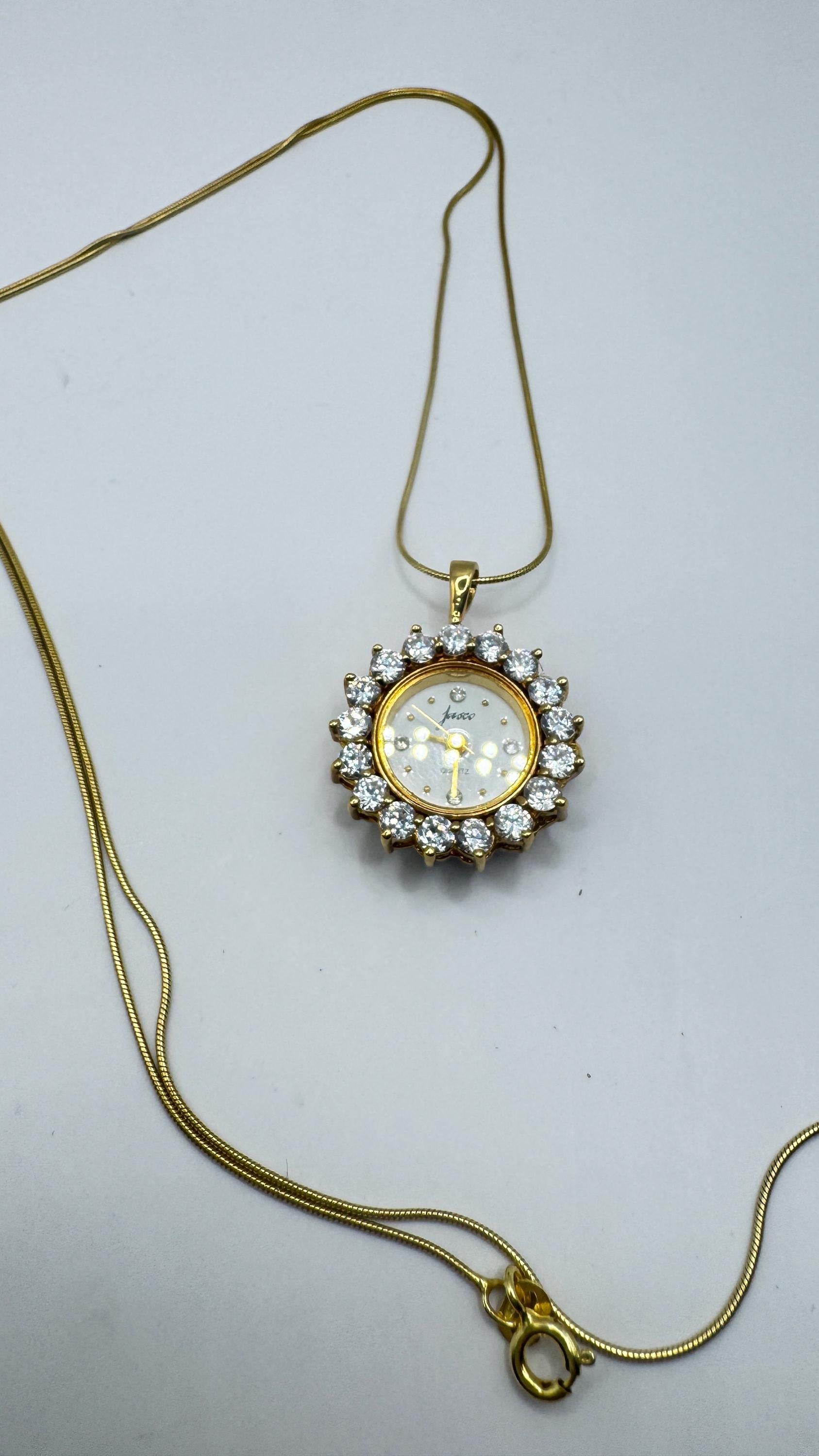 Vintage Watch Necklace 925 Sterling Silver Red CZ Antique Pendant