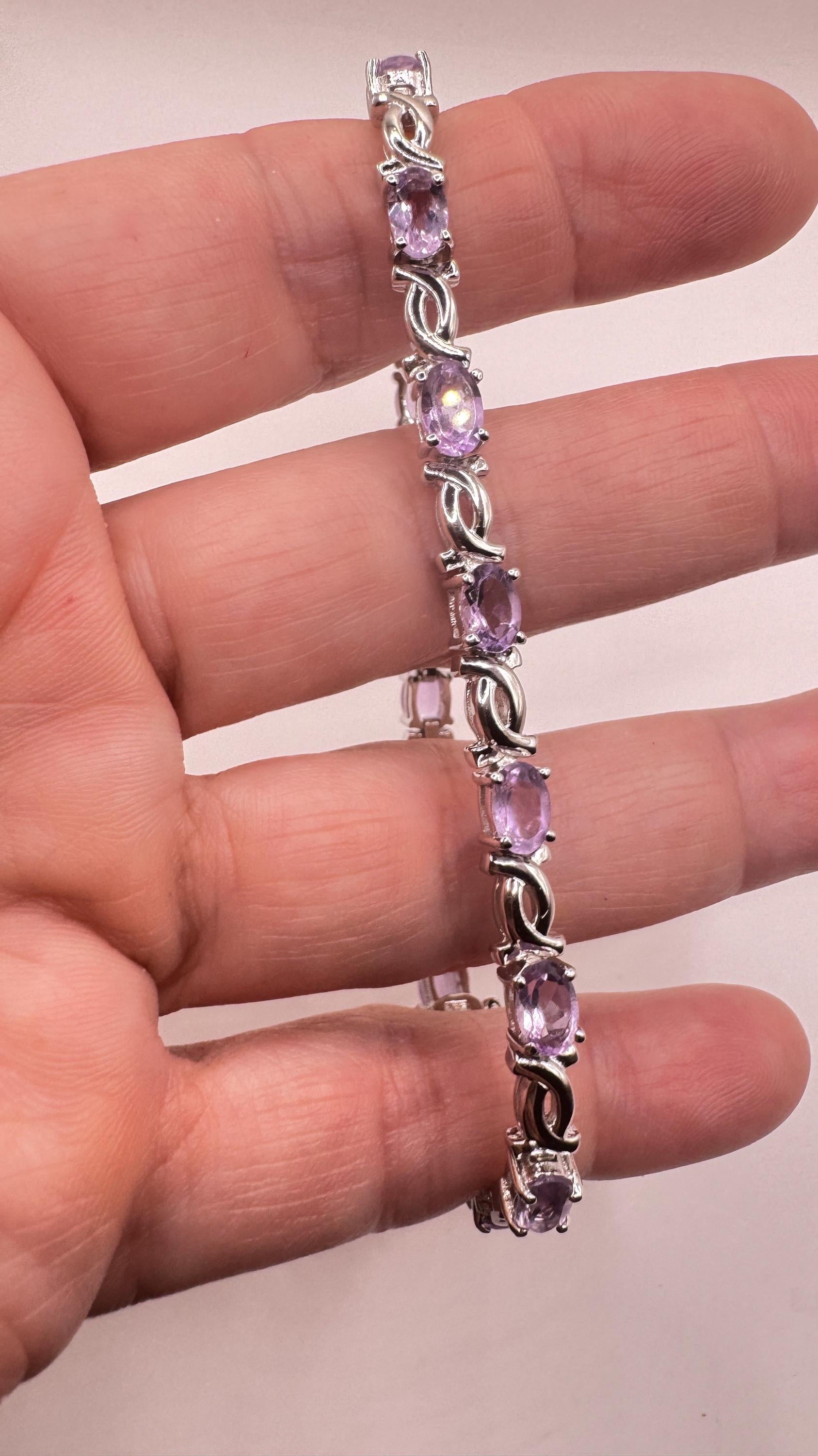 Vintage Purple Amethyst Tennis Bracelet in 925 Sterling Silver